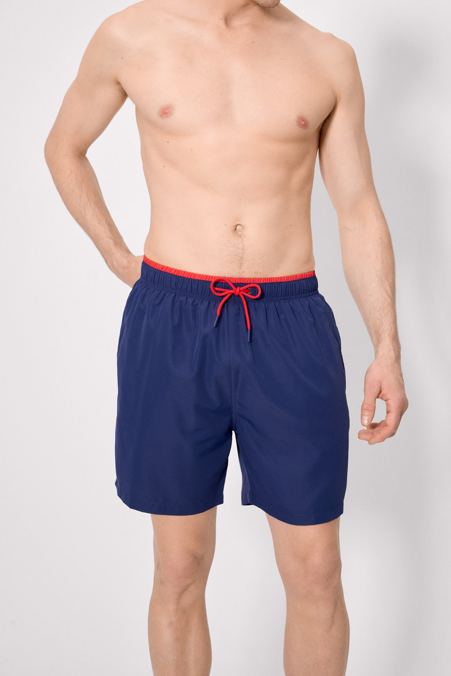 Maillot de bain long avec détail de taille bleu marine