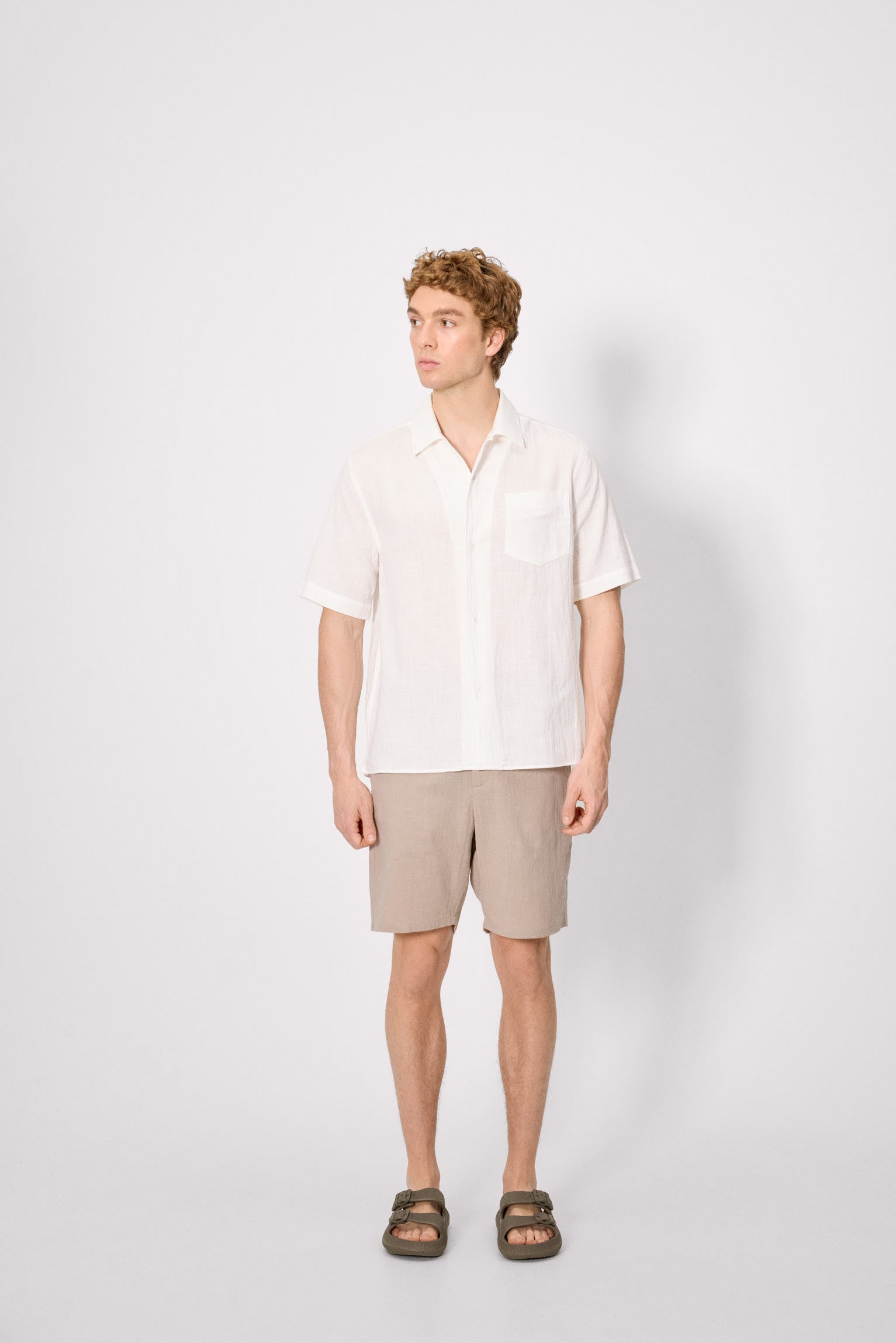 Camisa manga corta abotonada efecto lino blanco - Ysabel Mora