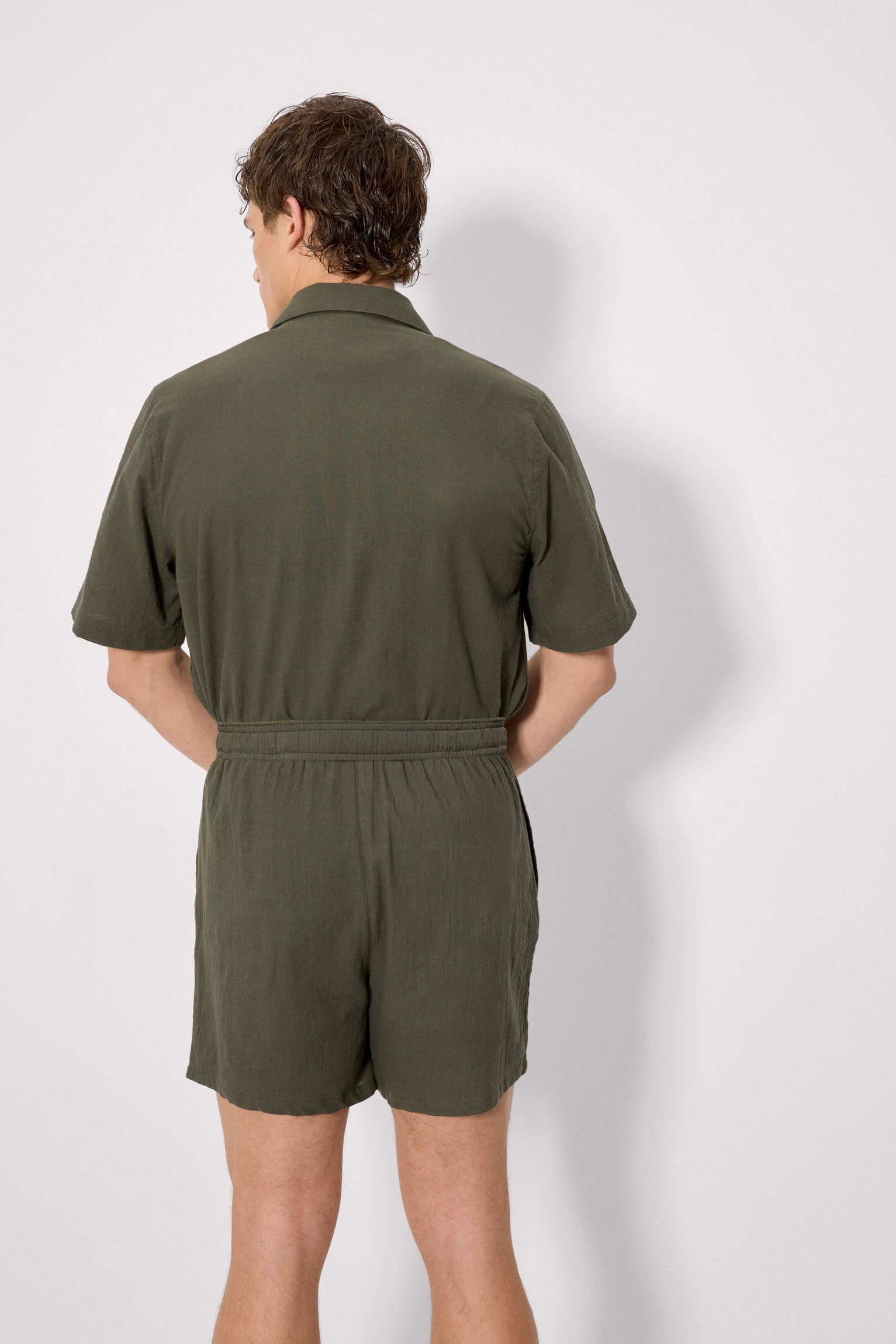 Pantalón corto efecto lino verde botella - Ysabel Mora