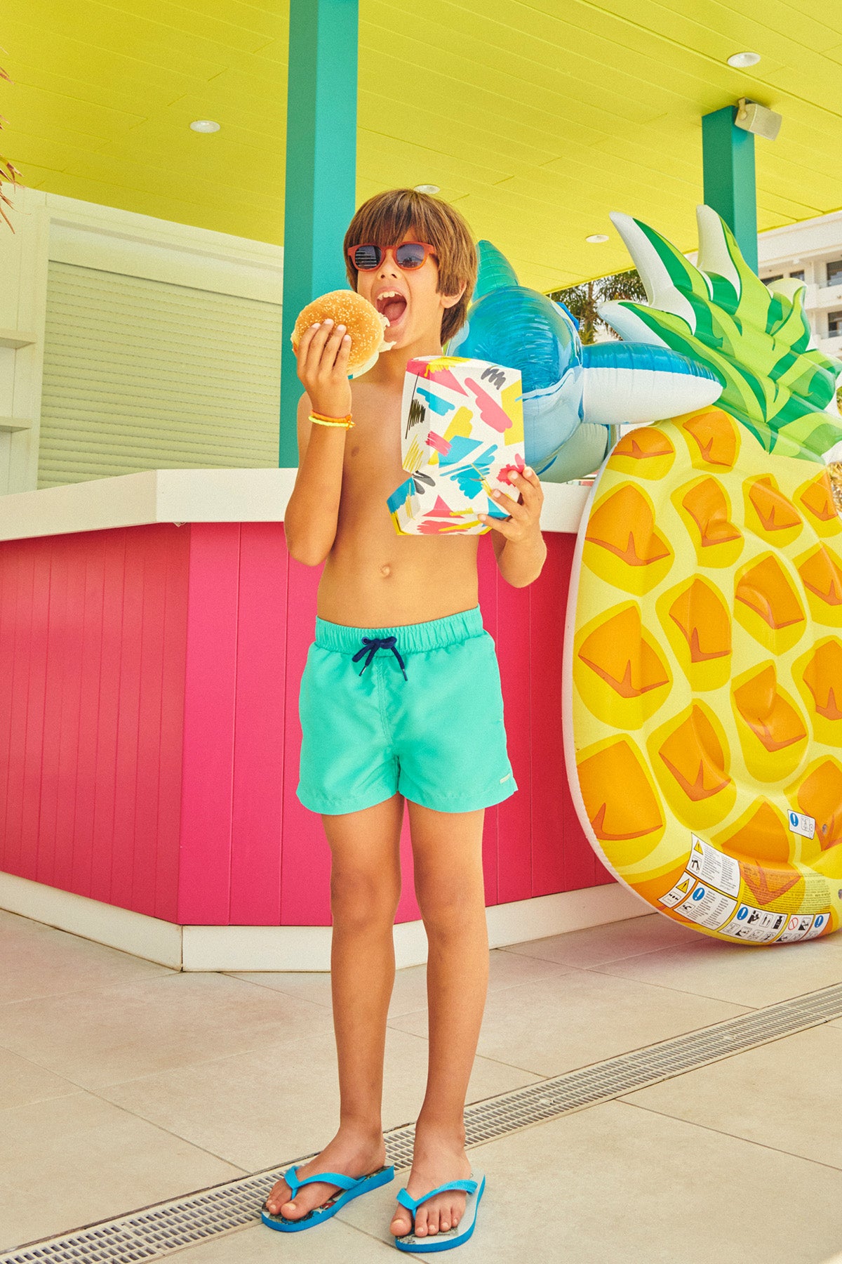 Maillot de bain garçon court uni vert