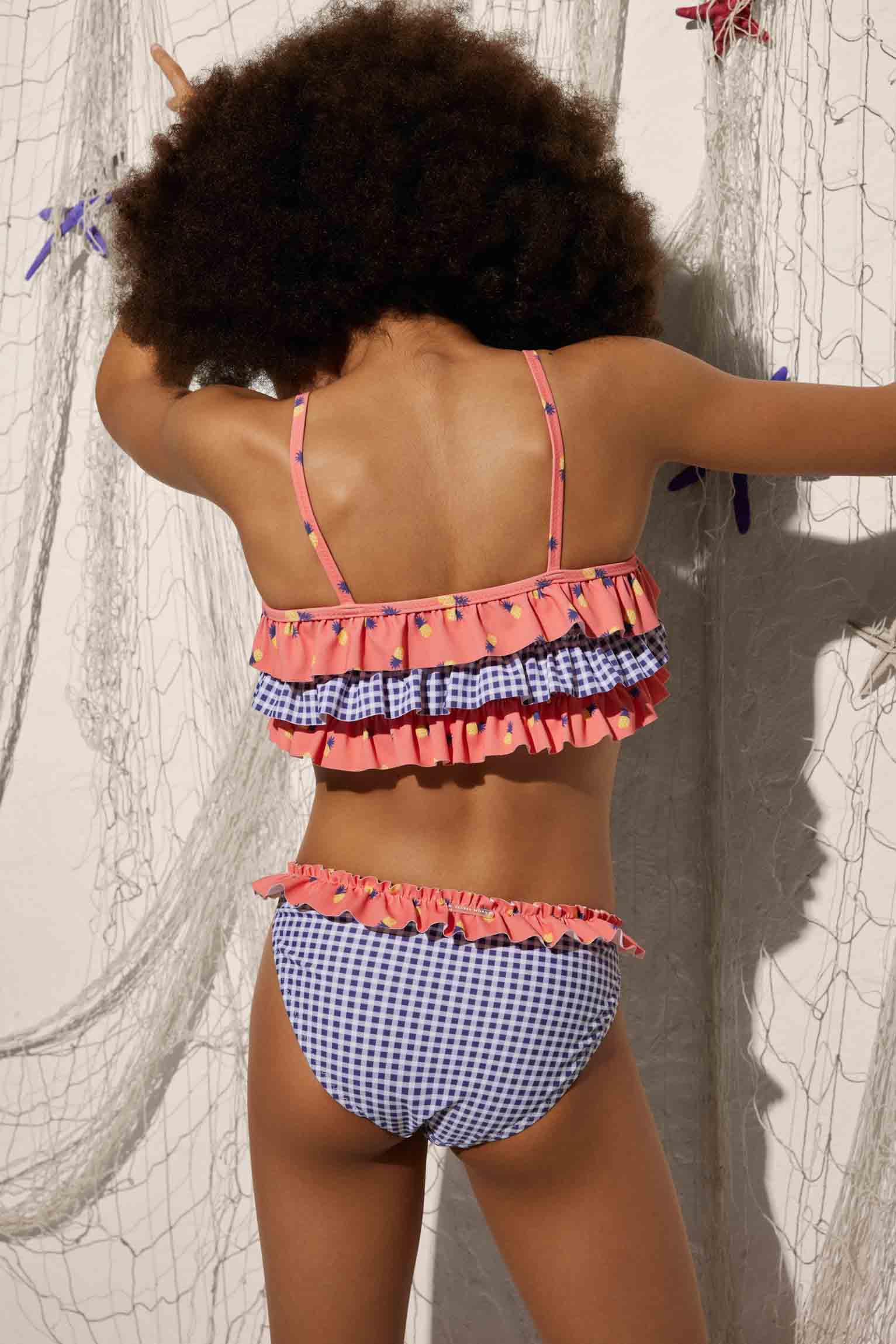 Haut de bikini et culotte fille à volants imprimés