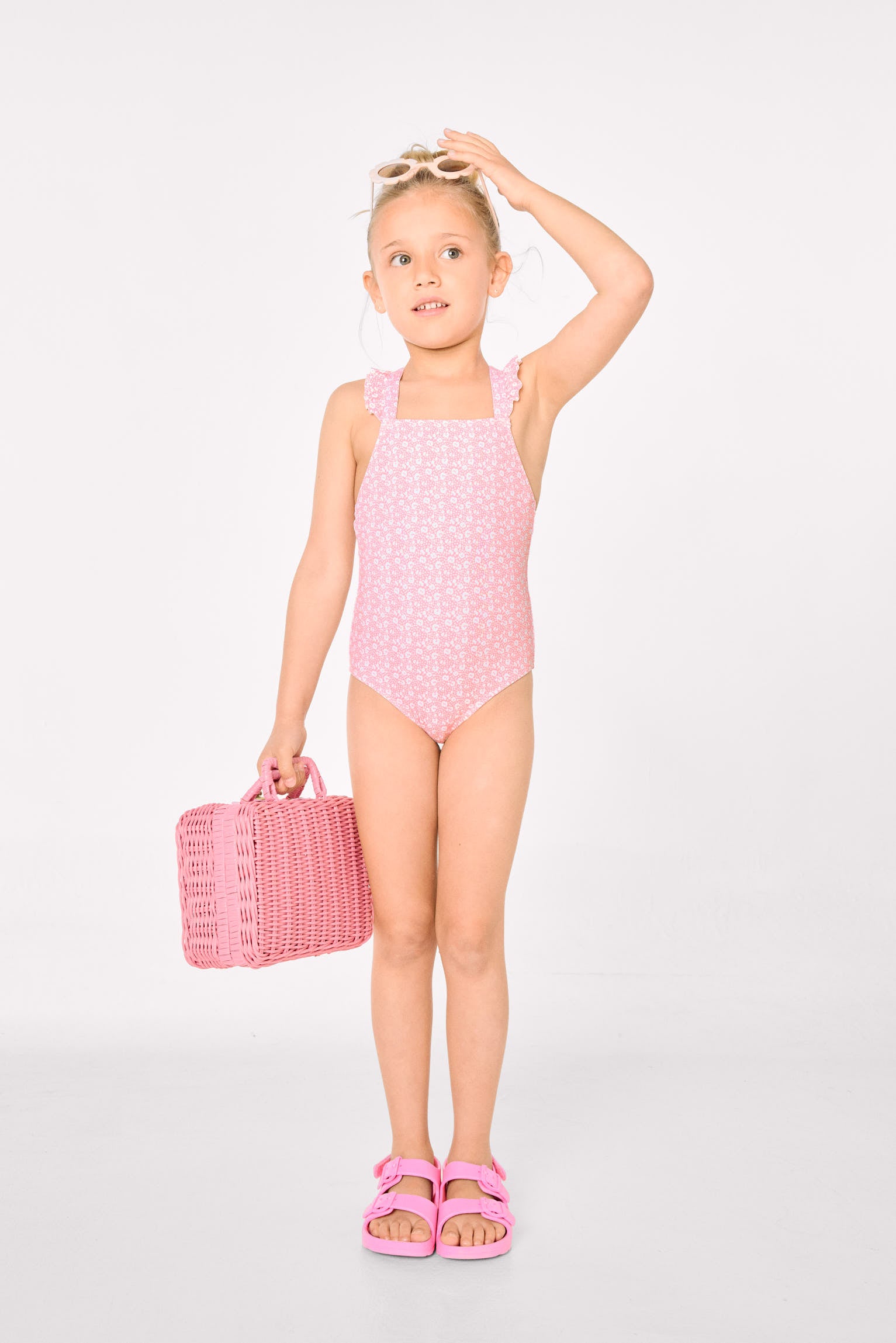 Maillot de bain pour fille avec détails à volants et bretelles croisées, imprimé léopard rose