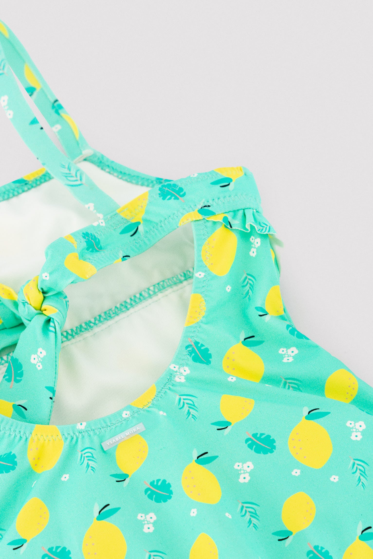 Maillot de bain fille avec volants imprimé citron