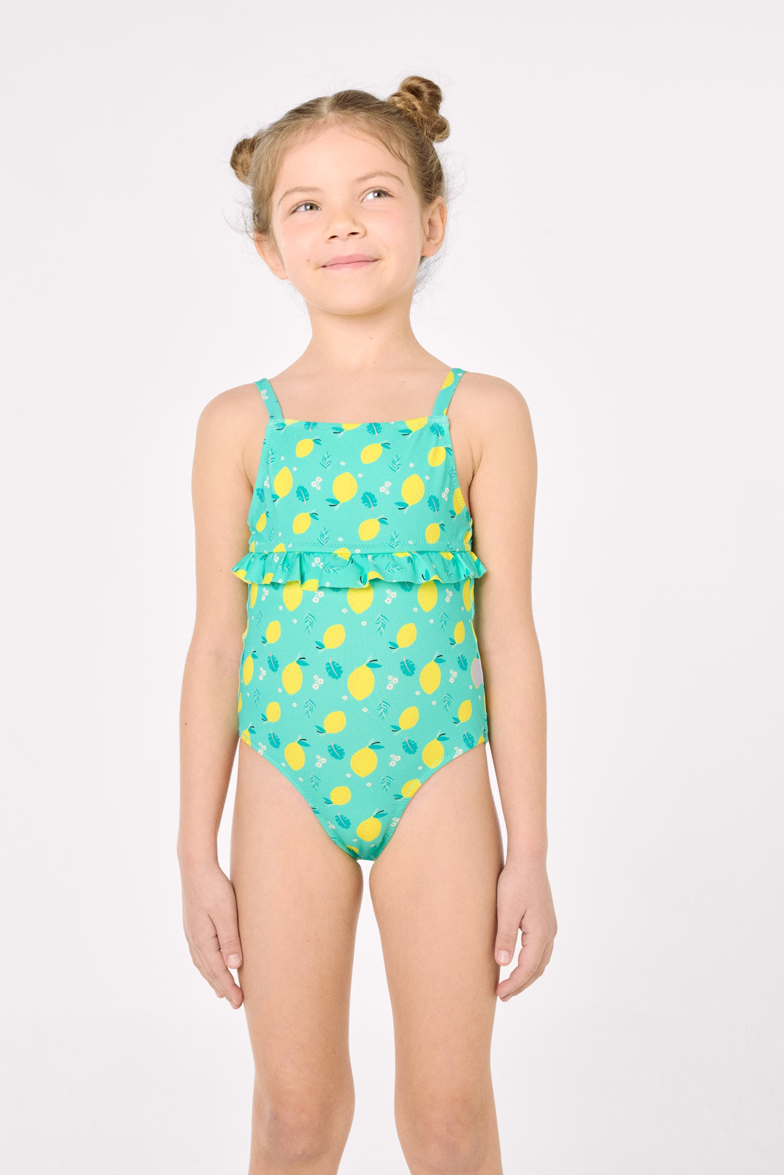 Maillot de bain fille avec volants imprimé citron