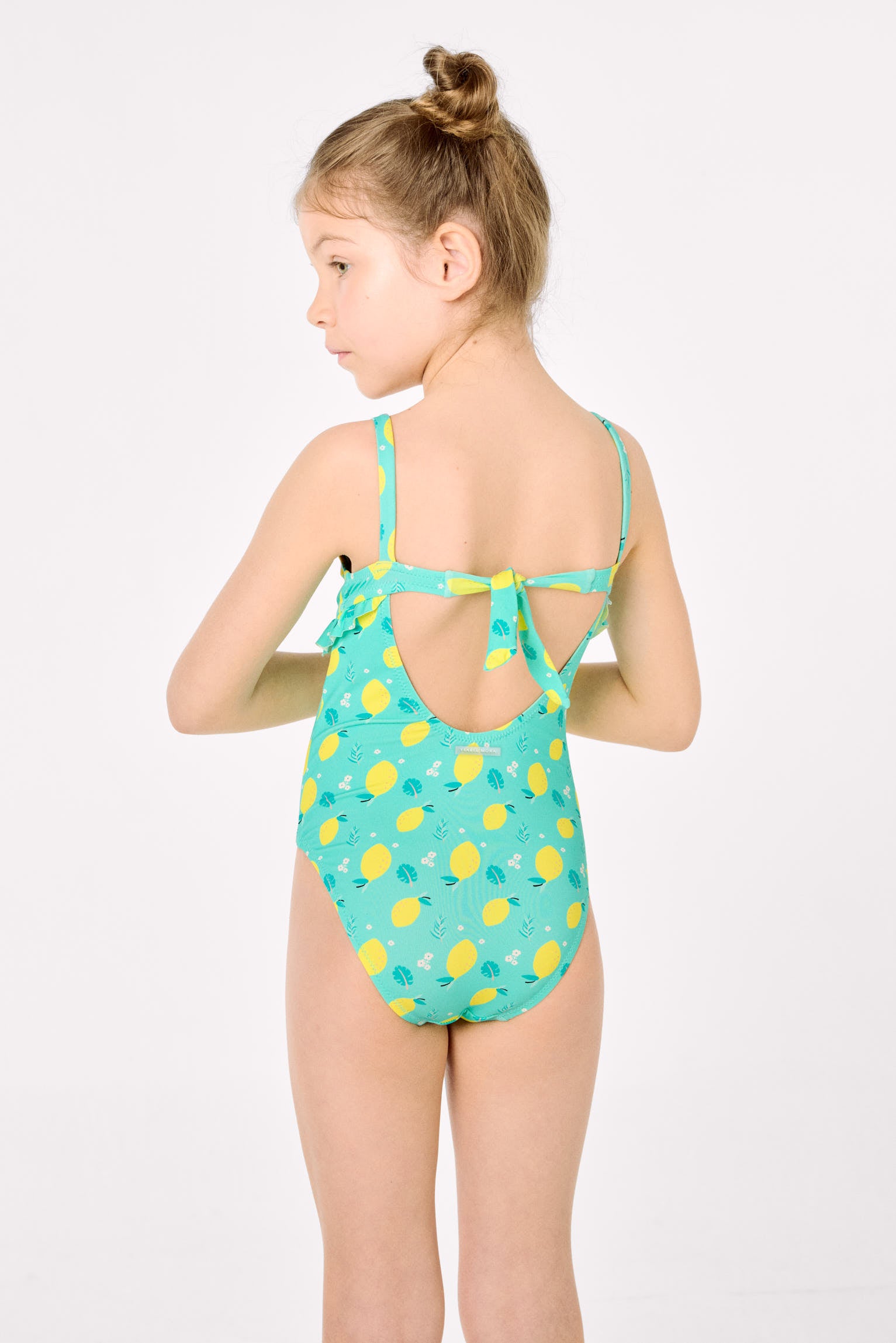 Maillot de bain fille avec volants imprimé citron