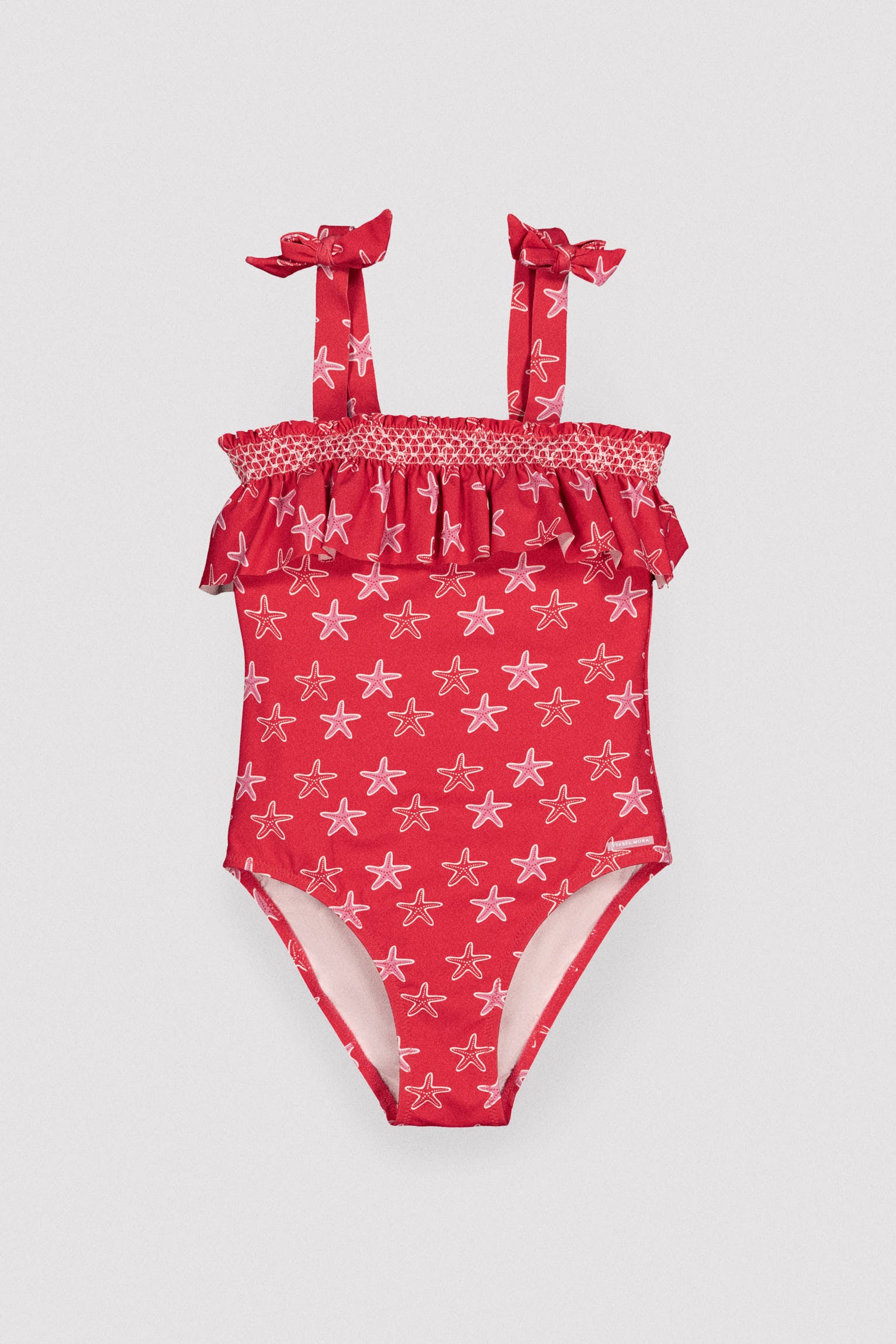 Maillot de bain pour fille avec détails à volants imprimés d'étoiles de mer