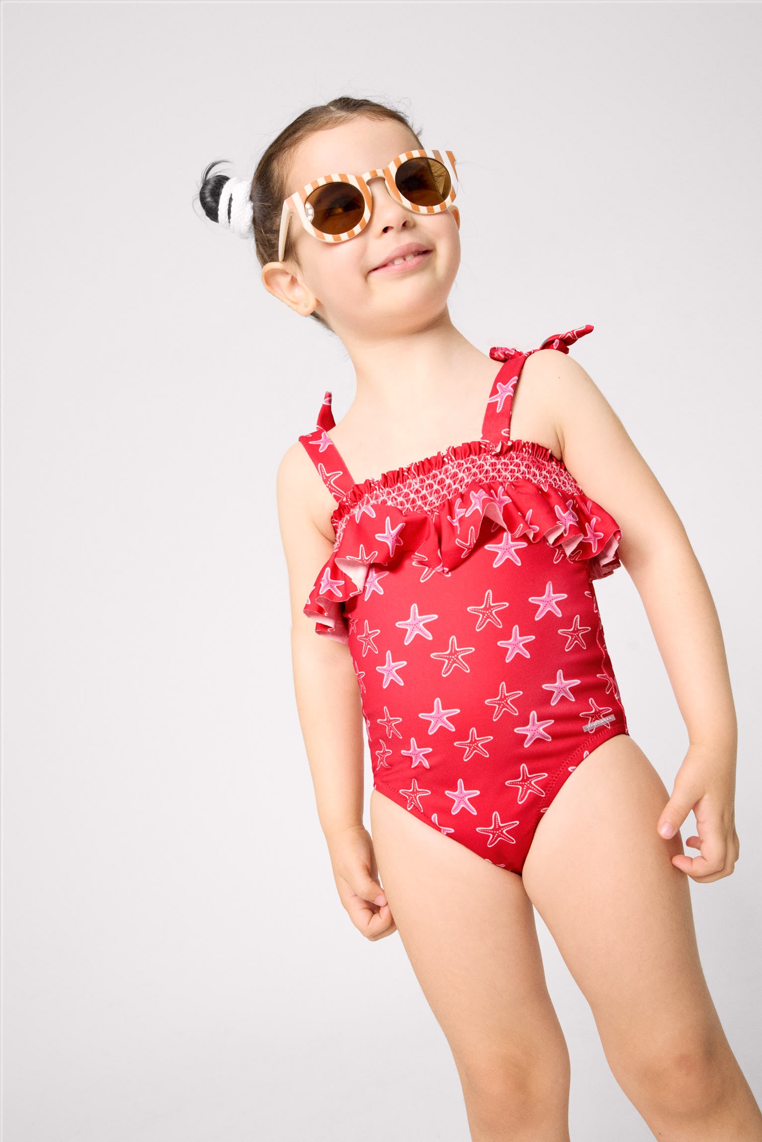 Maillot de bain pour fille avec détails à volants imprimés d'étoiles de mer