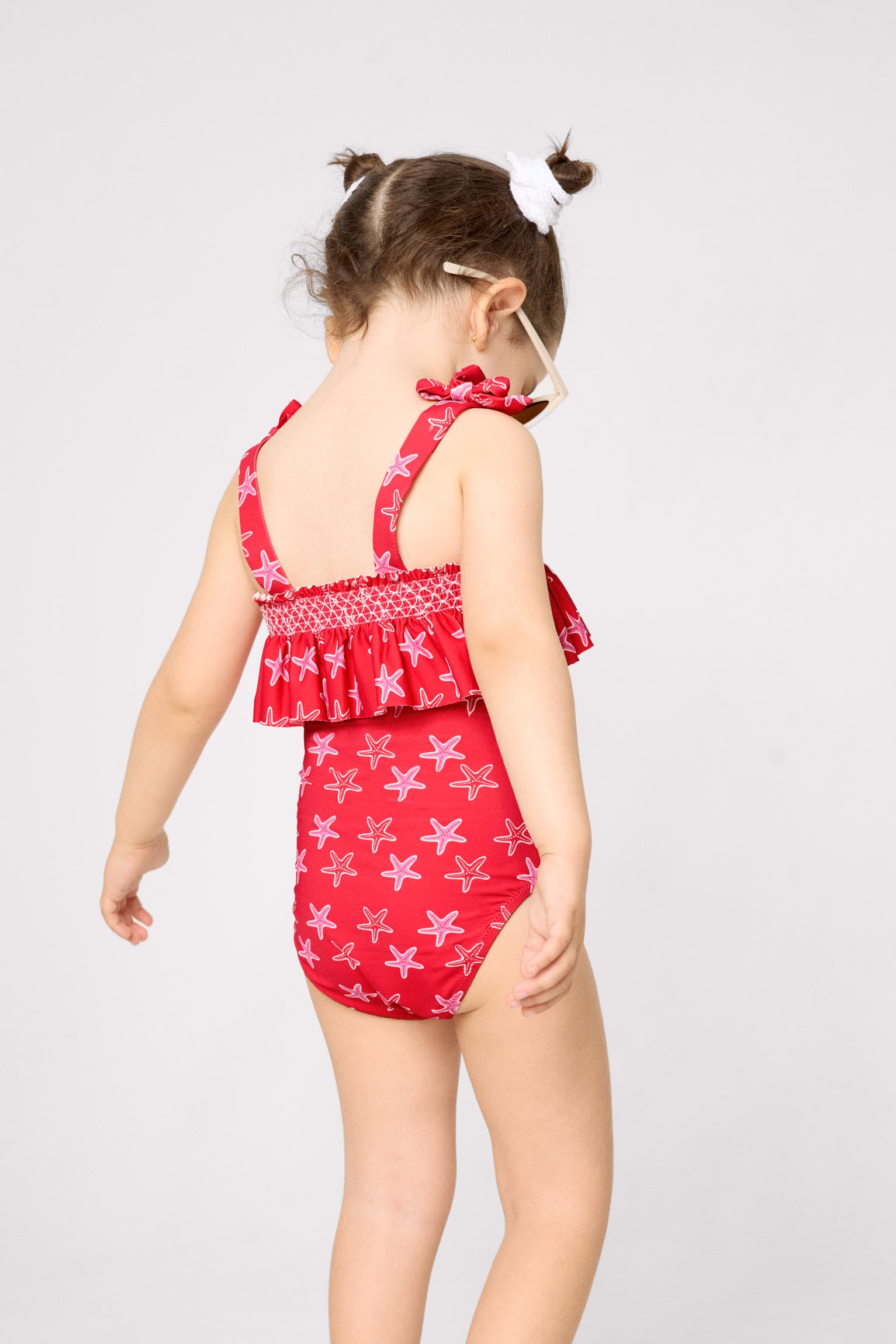 Maillot de bain pour fille avec détails à volants imprimés d'étoiles de mer