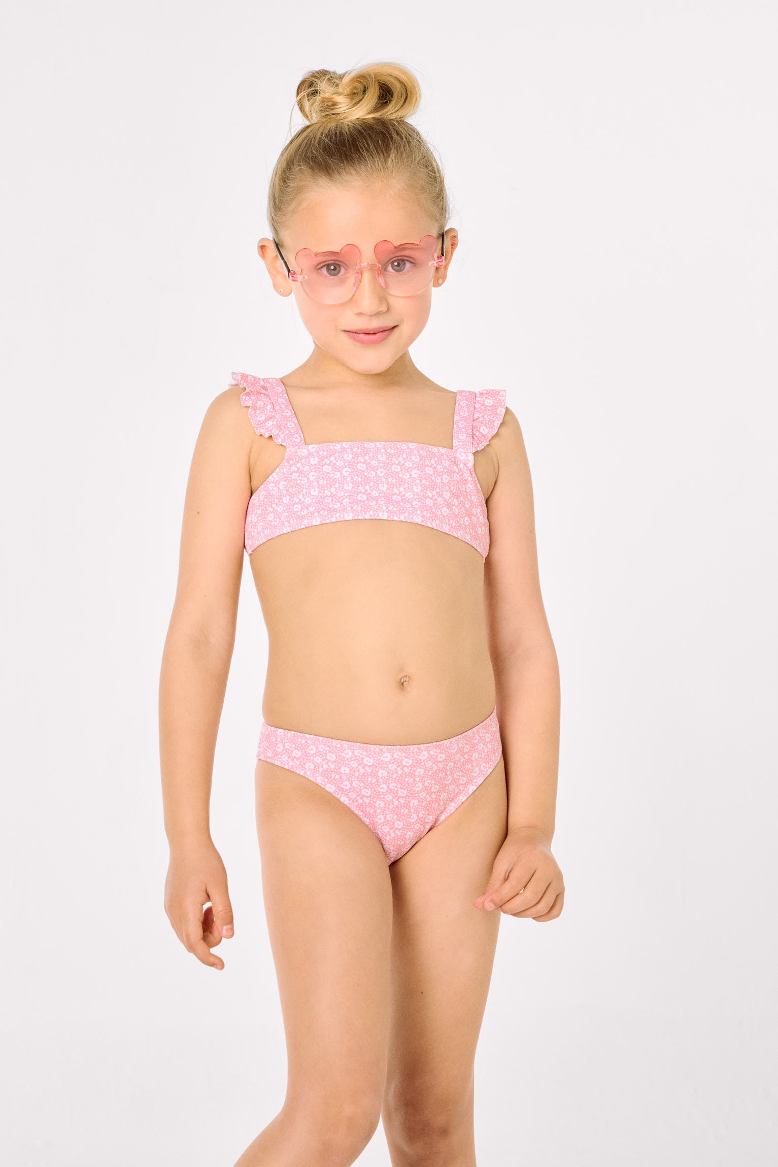 Bikini pour fille avec détails à volants, imprimé léopard rose