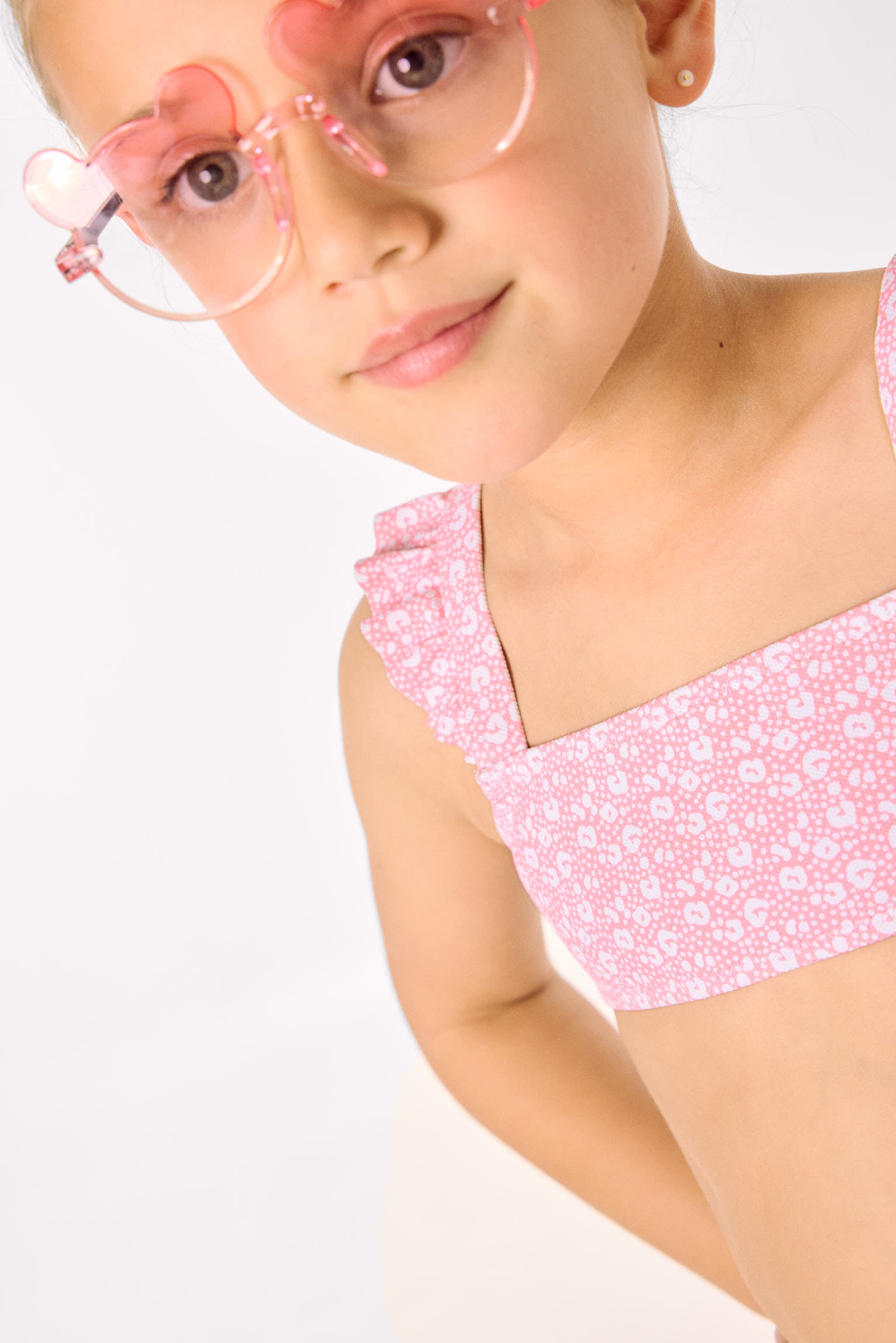 Bikini pour fille avec détails à volants, imprimé léopard rose