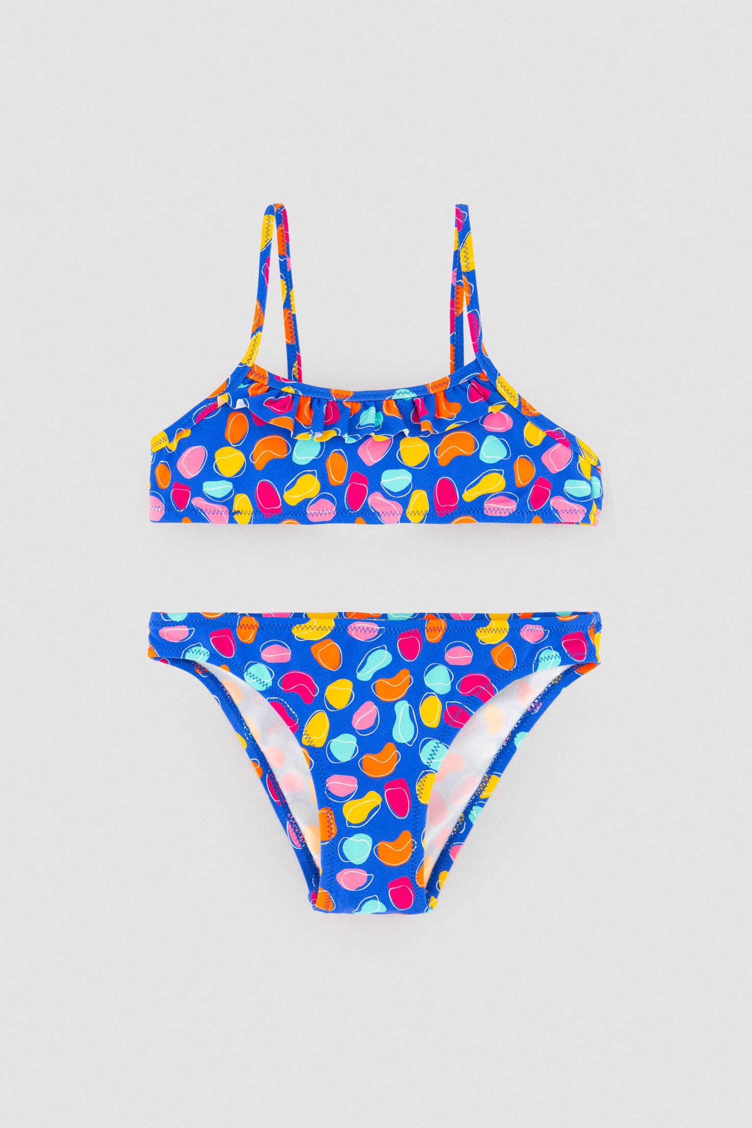 Bikini pour fille avec détails à volants, imprimé multicolore à motifs organiques