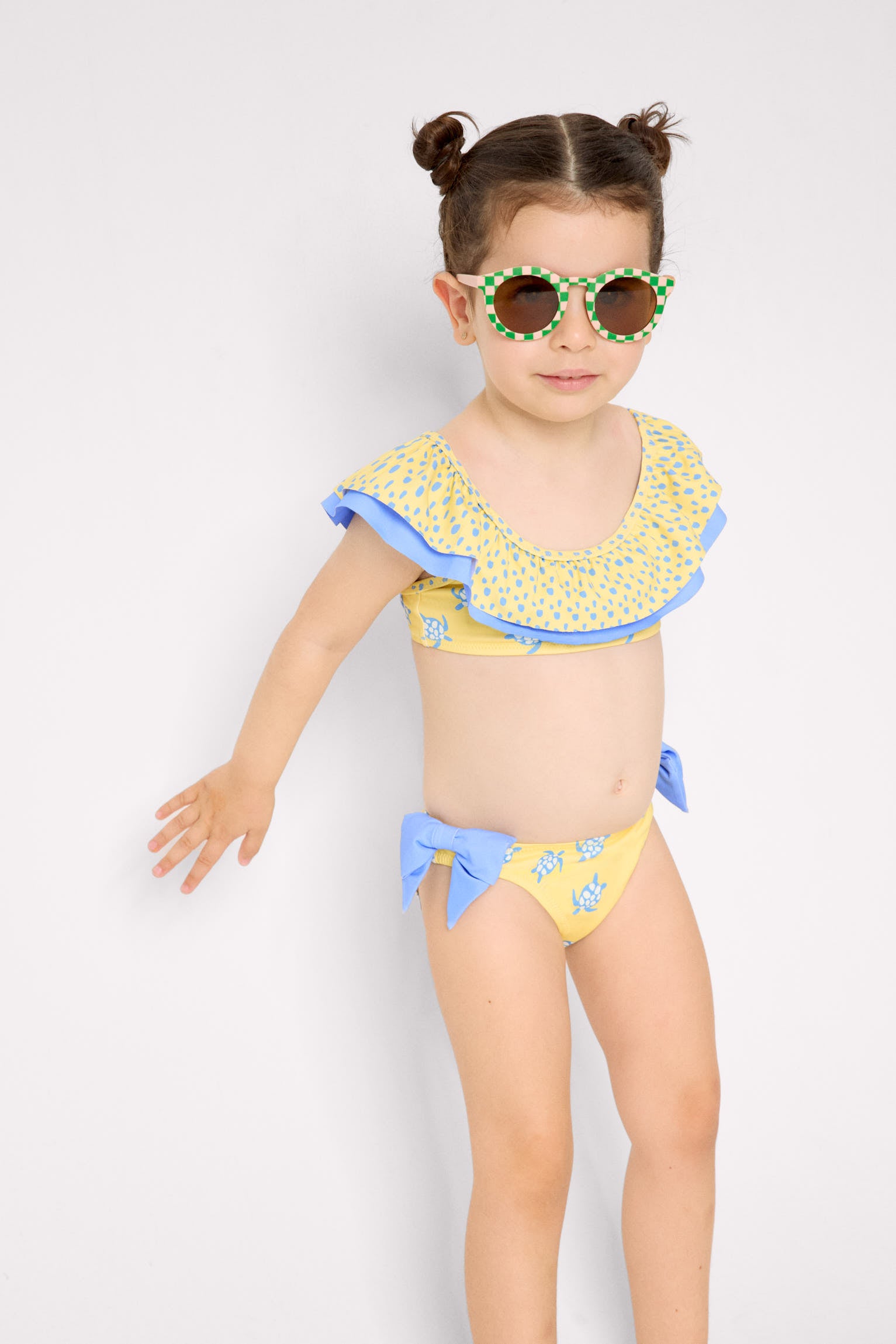 Bikini pour fille avec volants et nœuds, imprimé tortue