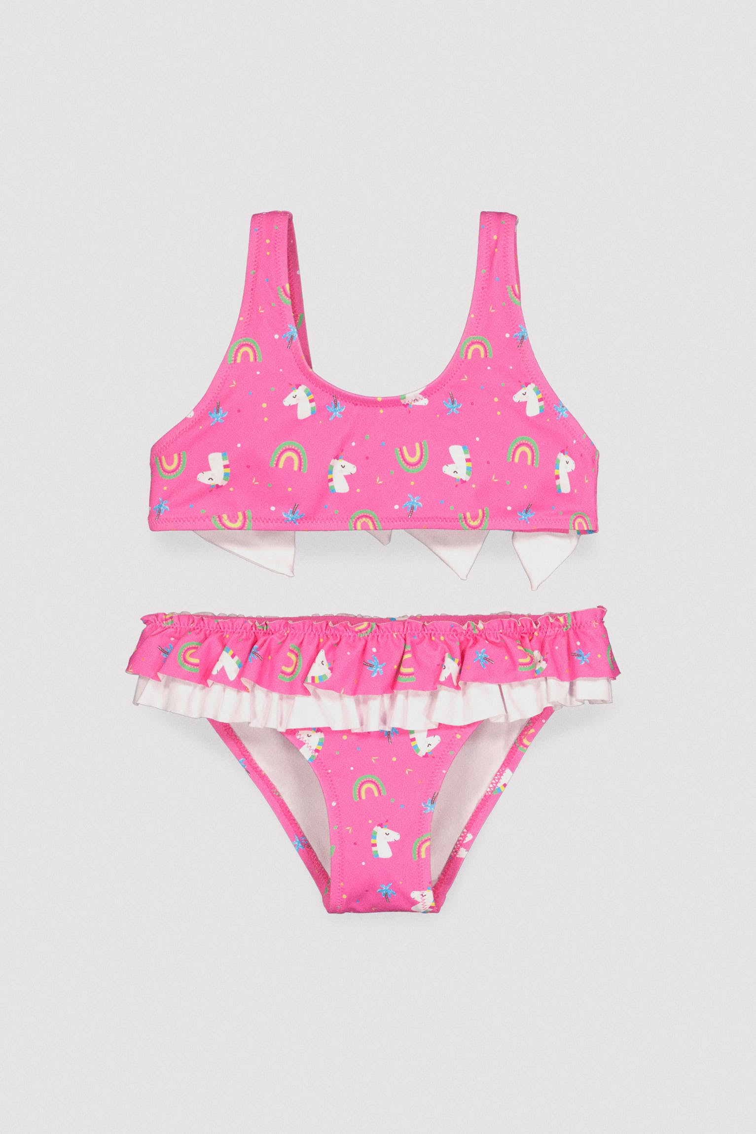 Bikini pour fille avec volants et nœuds, imprimé licorne