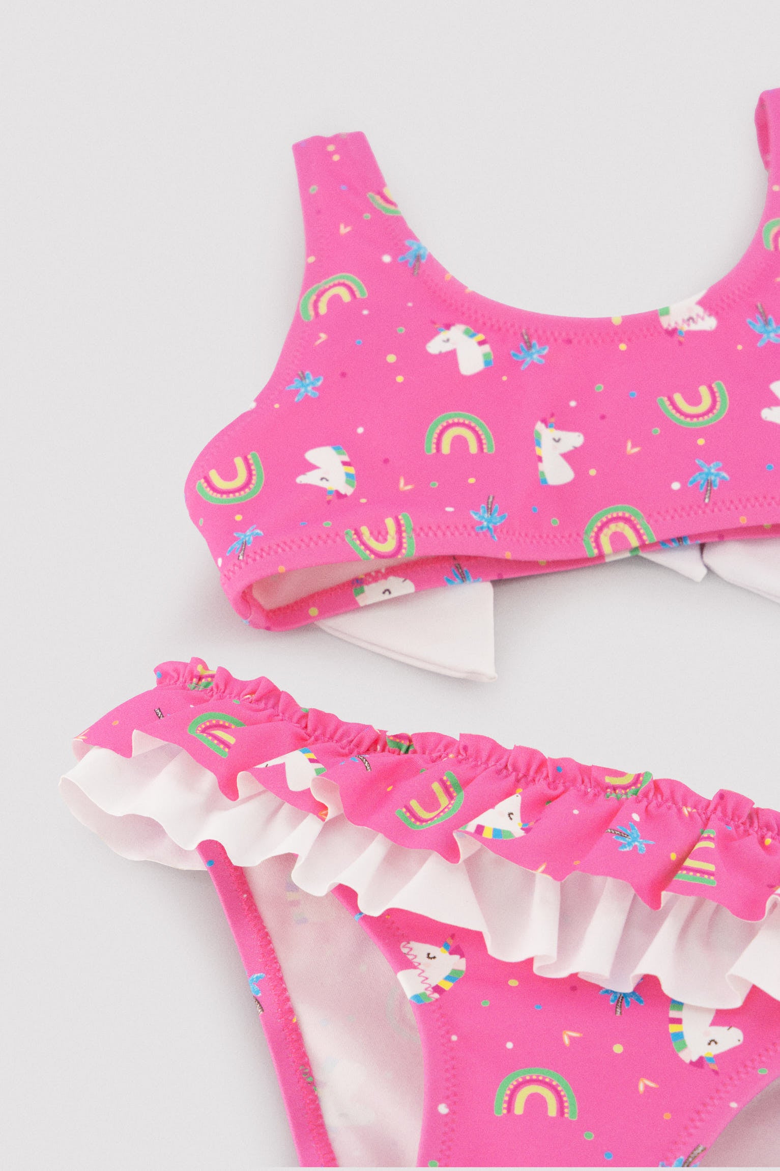 Bikini pour fille avec volants et nœuds, imprimé licorne