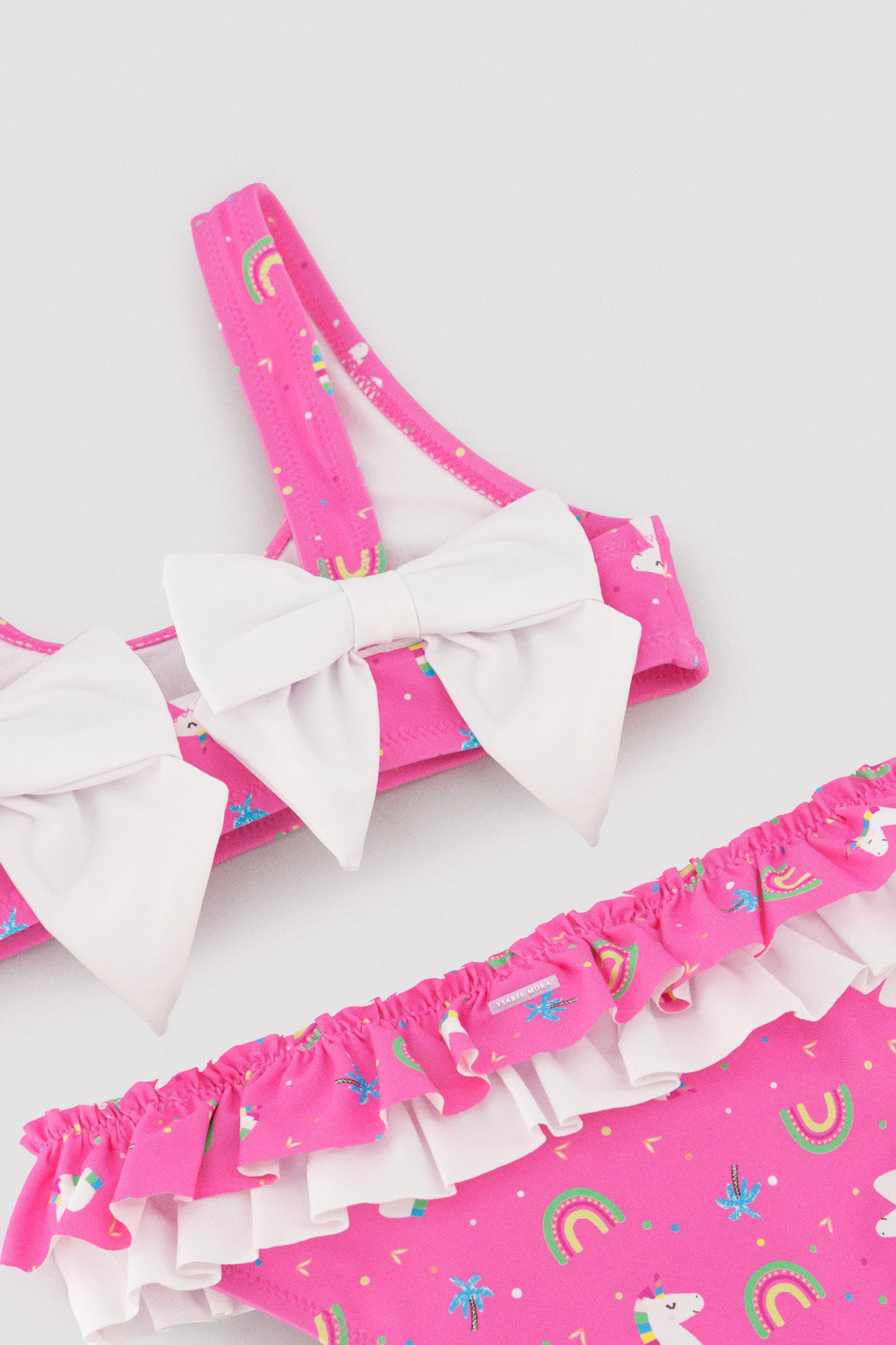 Bikini pour fille avec volants et nœuds, imprimé licorne