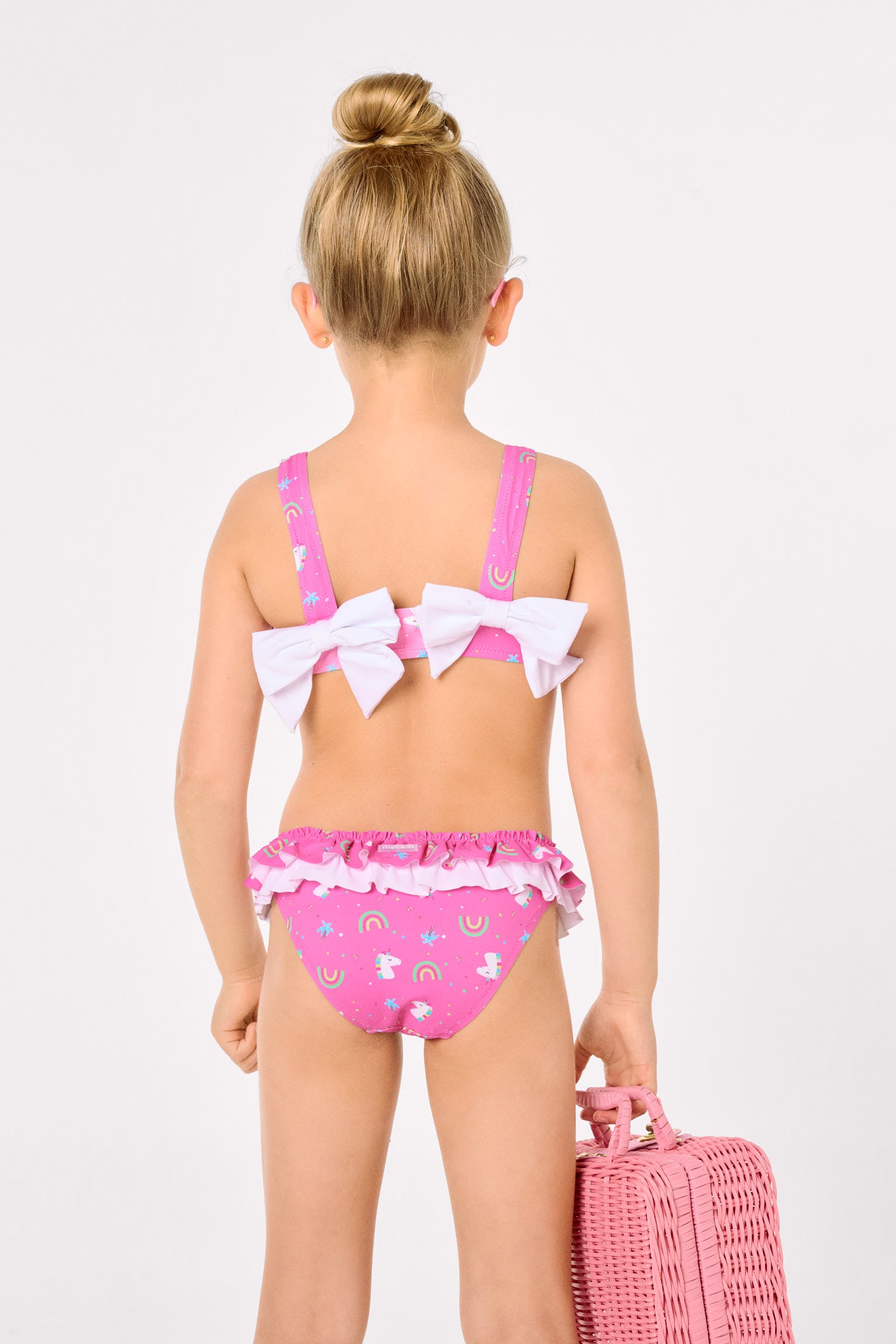 Bikini pour fille avec volants et nœuds, imprimé licorne