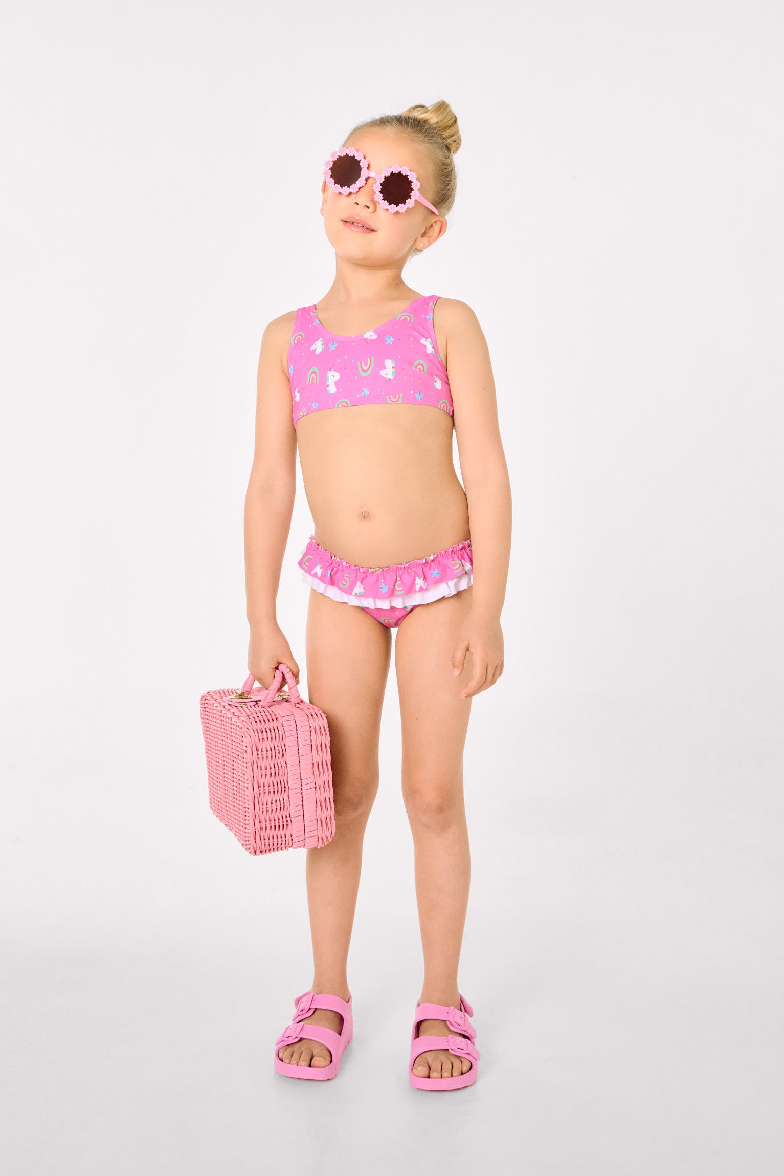 Bikini pour fille avec volants et nœuds, imprimé licorne