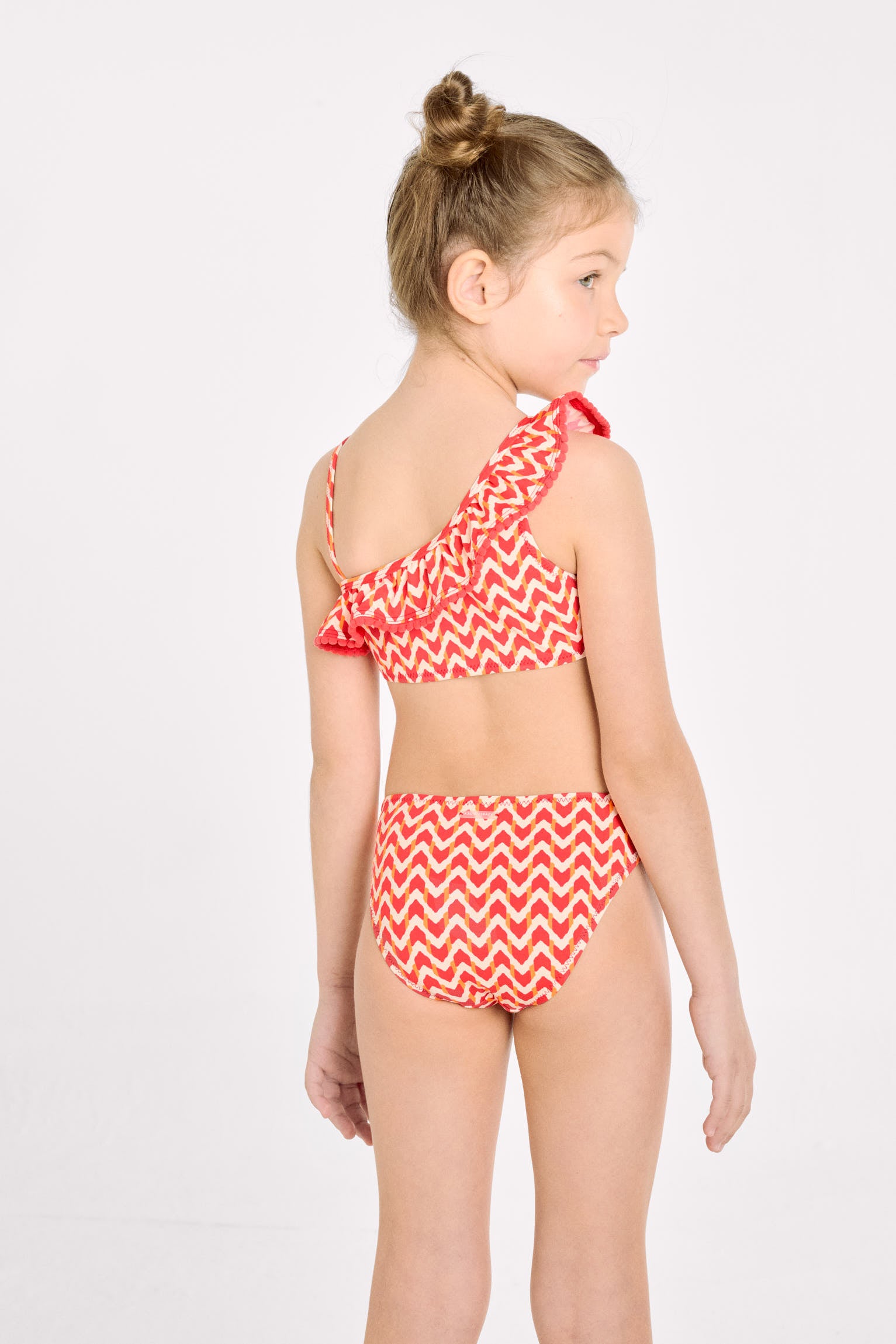 Bikini asymétrique pour filles avec détails à volants à imprimé ethnique