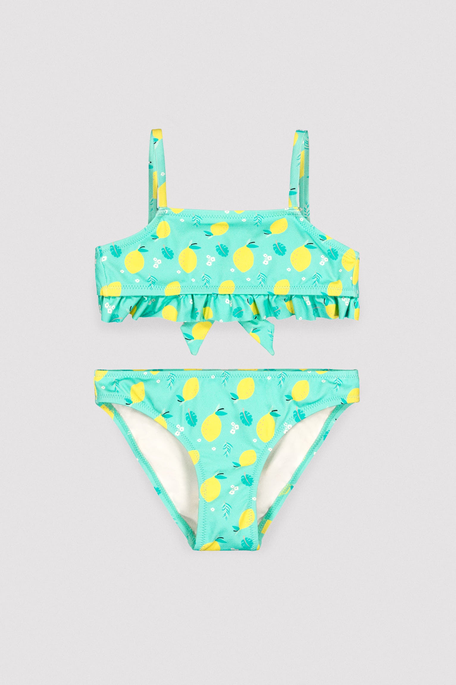 Bikini pour fille avec détails à volants imprimé citron