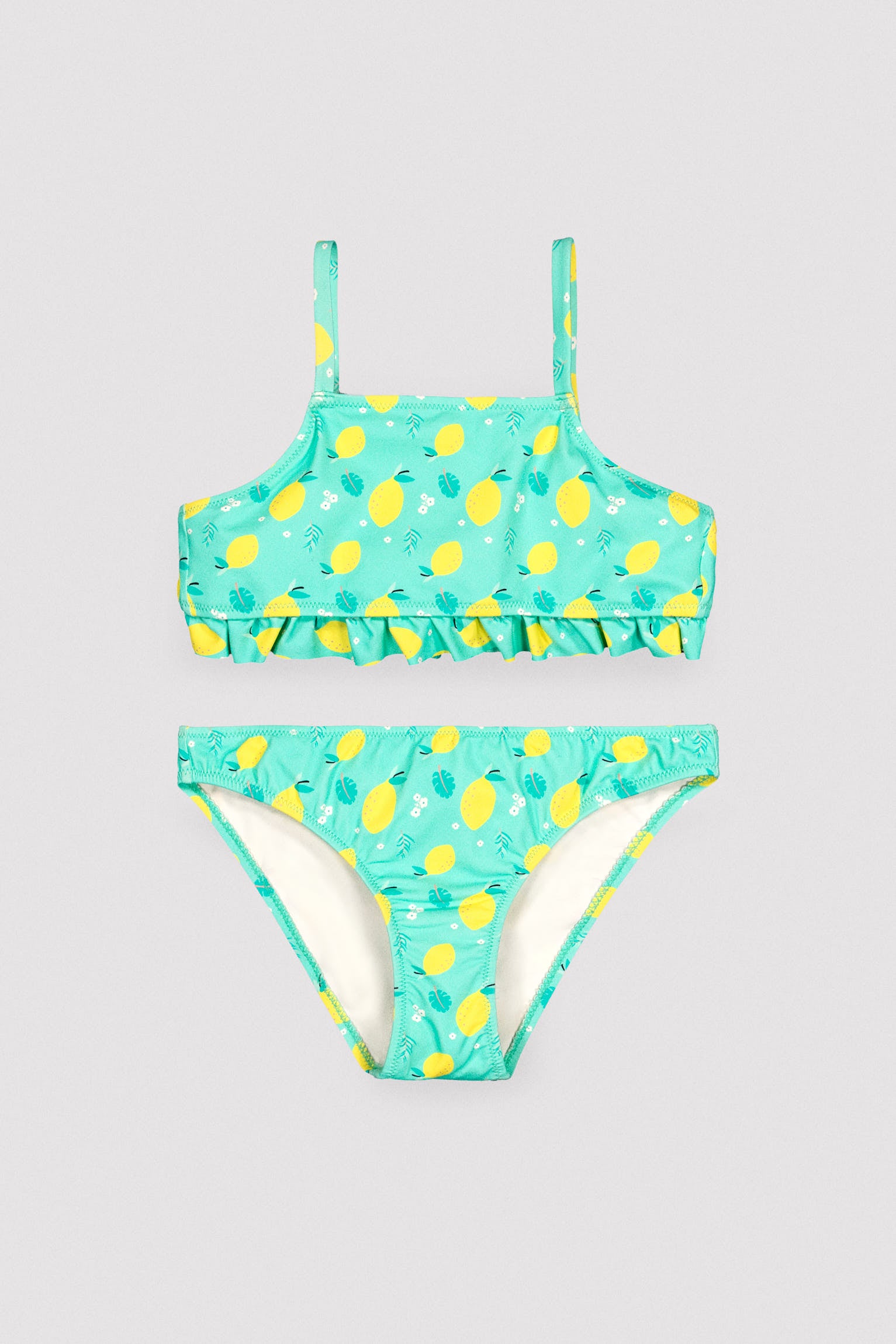 Bikini pour fille avec détails à volants imprimé citron
