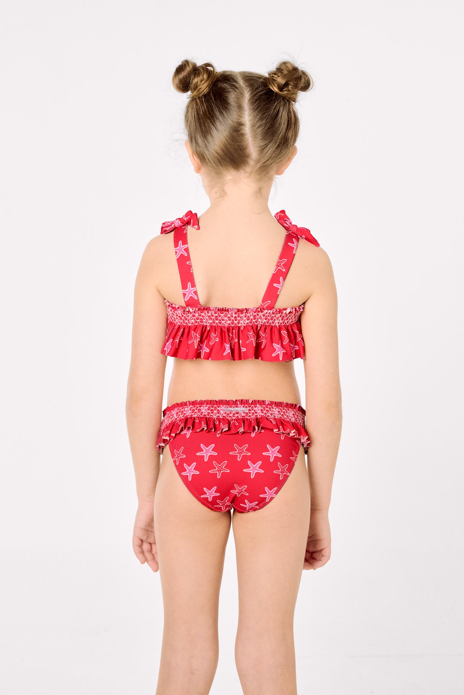 Bikini pour fille avec détails à volants et motif nid d'abeille orné d'étoiles de mer
