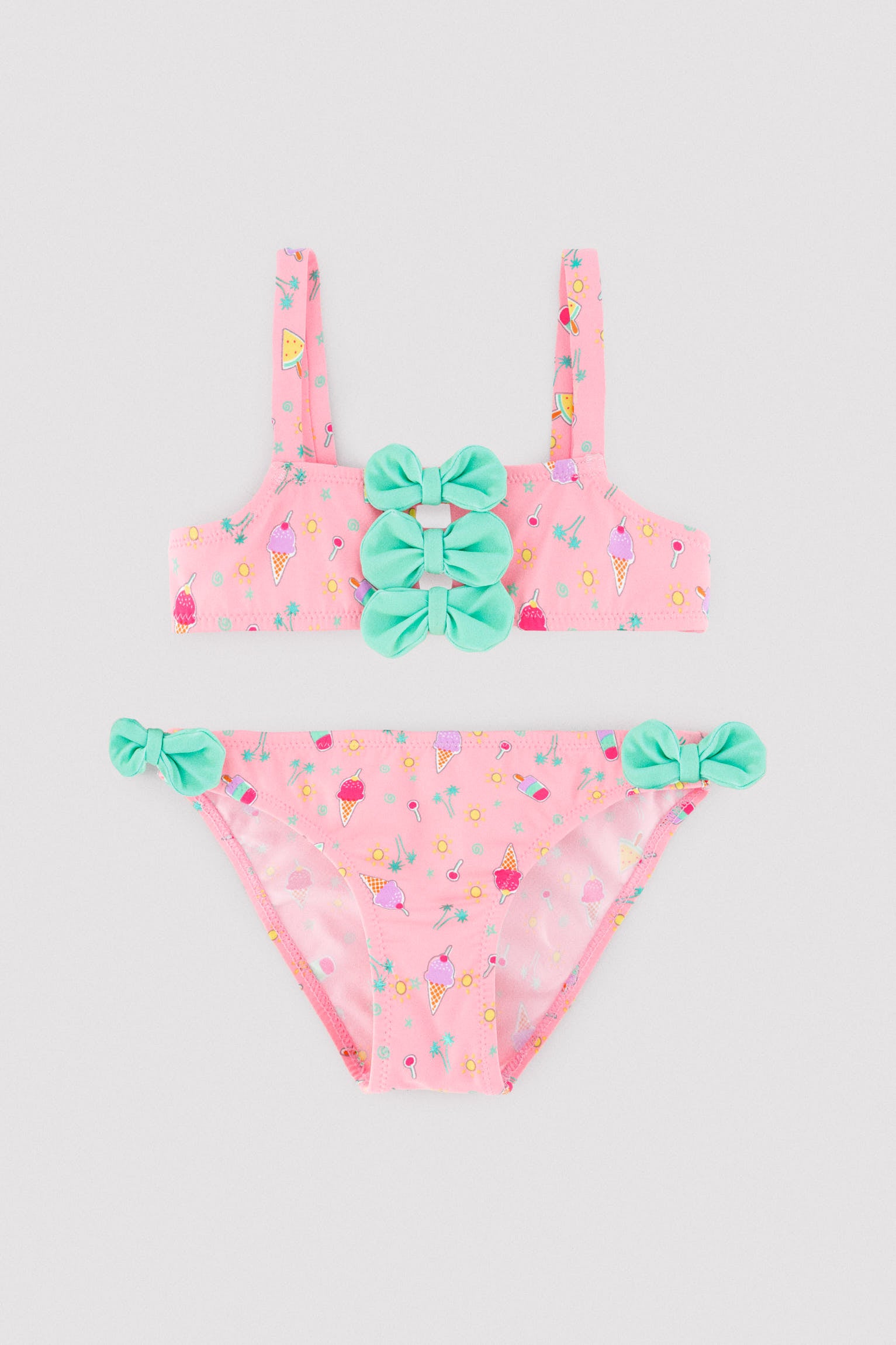 Bikini pour fille avec détails nœud et imprimé d'été glace