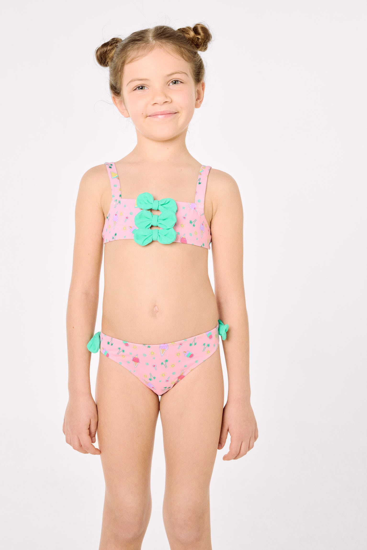 Bikini pour fille avec détails nœud et imprimé d'été glace