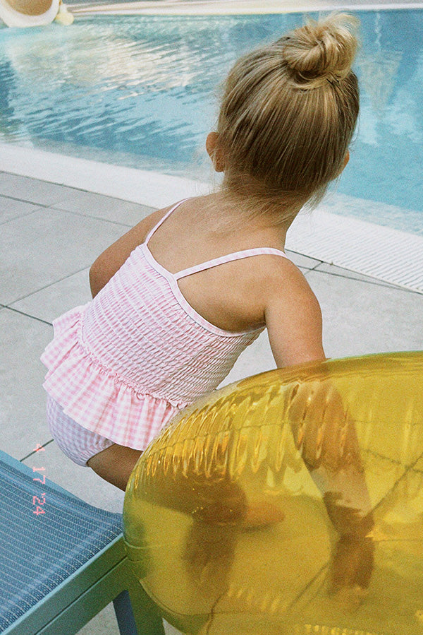 Maillot de bain bébé nid d'abeille vichy rose