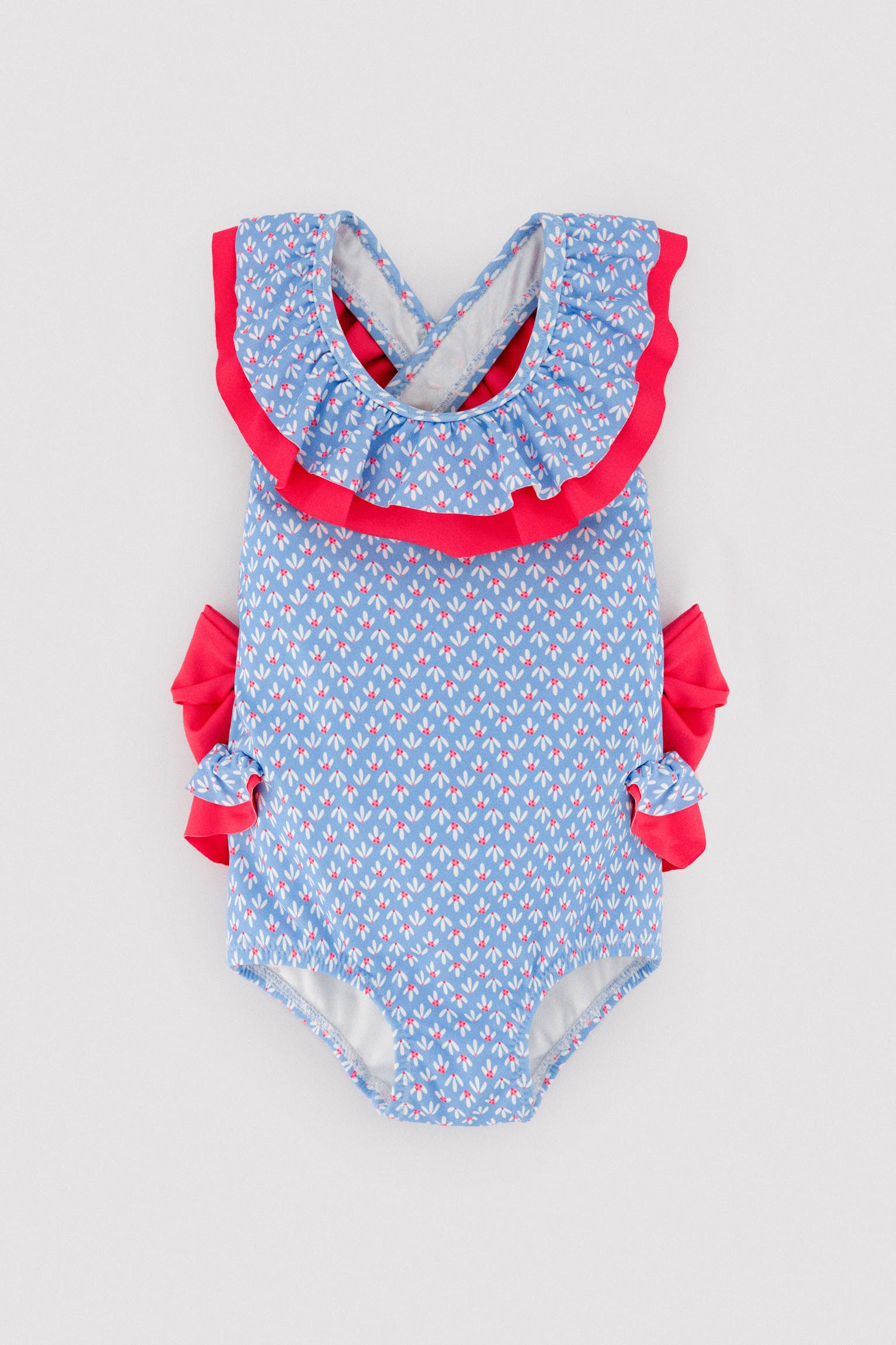 Maillot de bain bébé fille avec volants et nœuds, imprimé floral