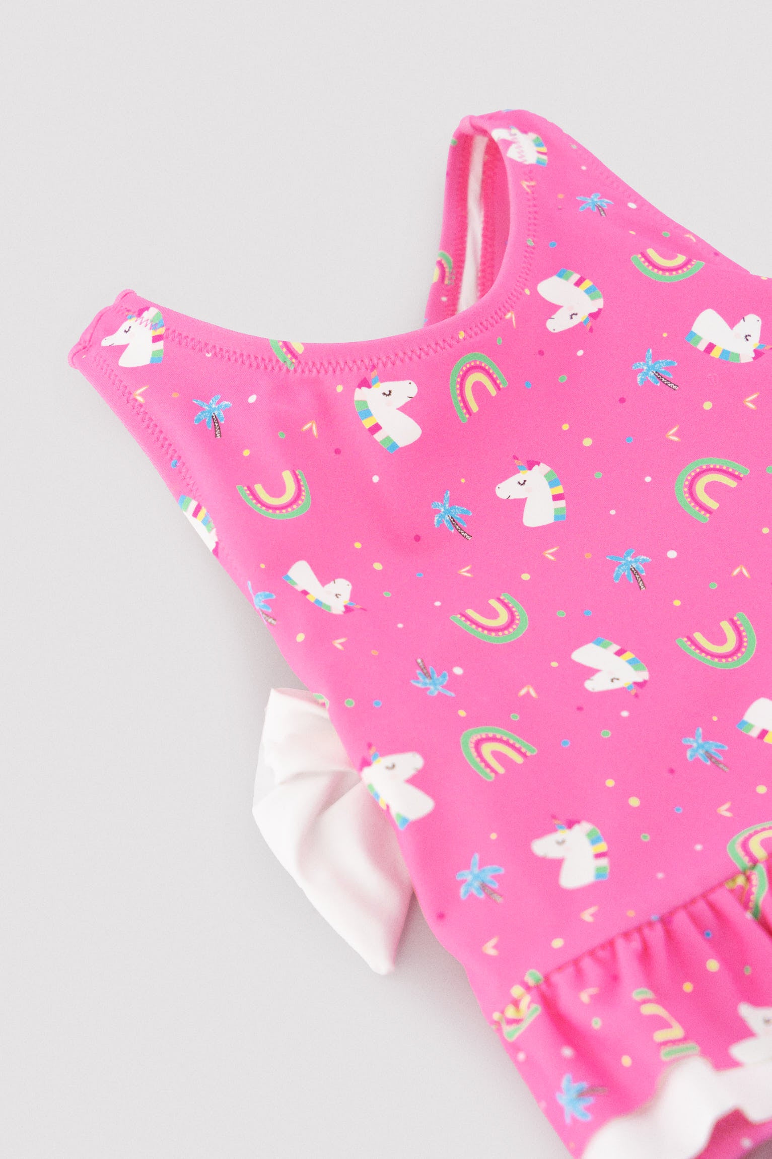 Maillot de bain bébé fille avec volants et nœuds, imprimé licorne