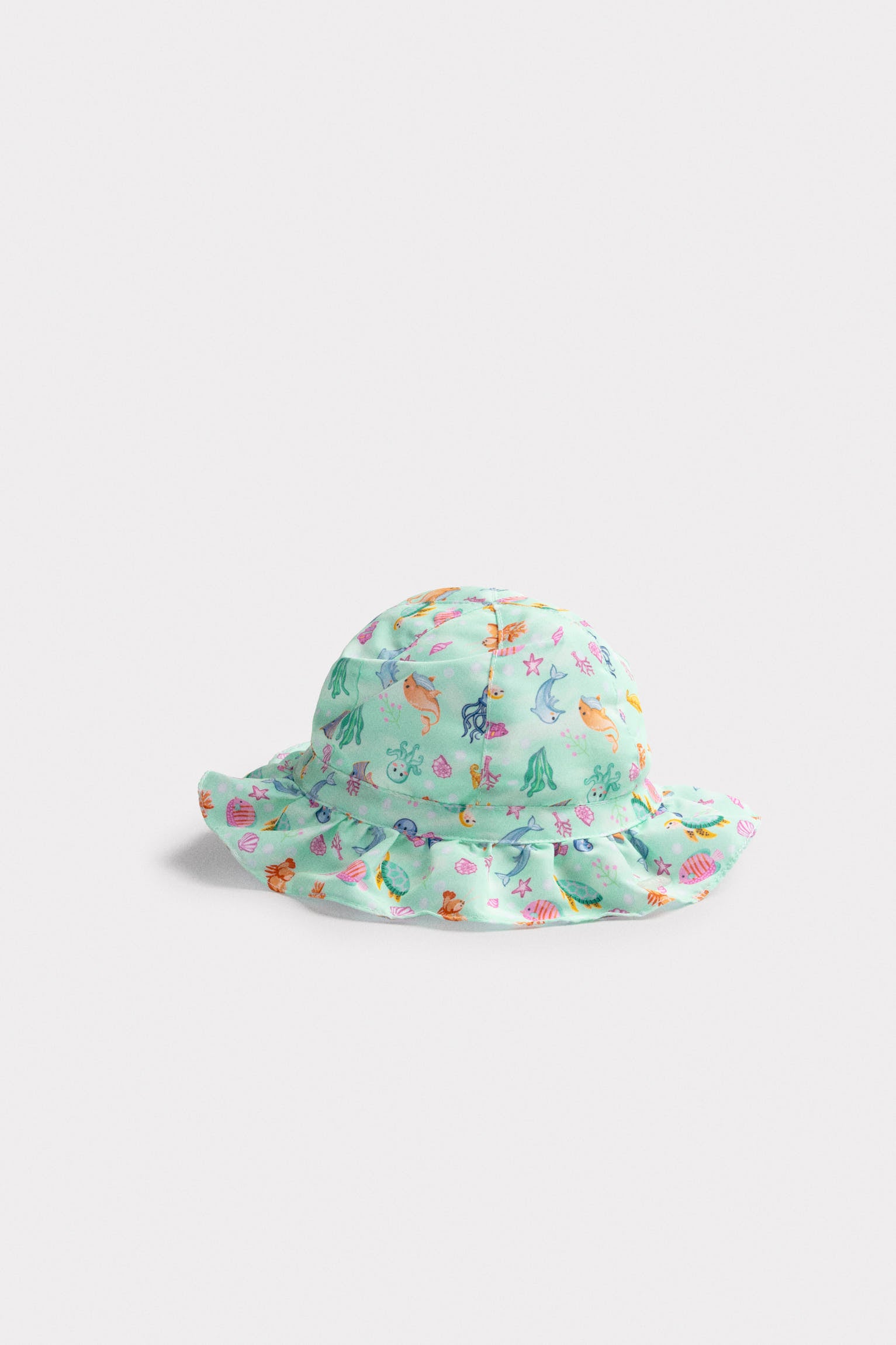Gorro de playa bebé ala ondulada estampado fauna marina