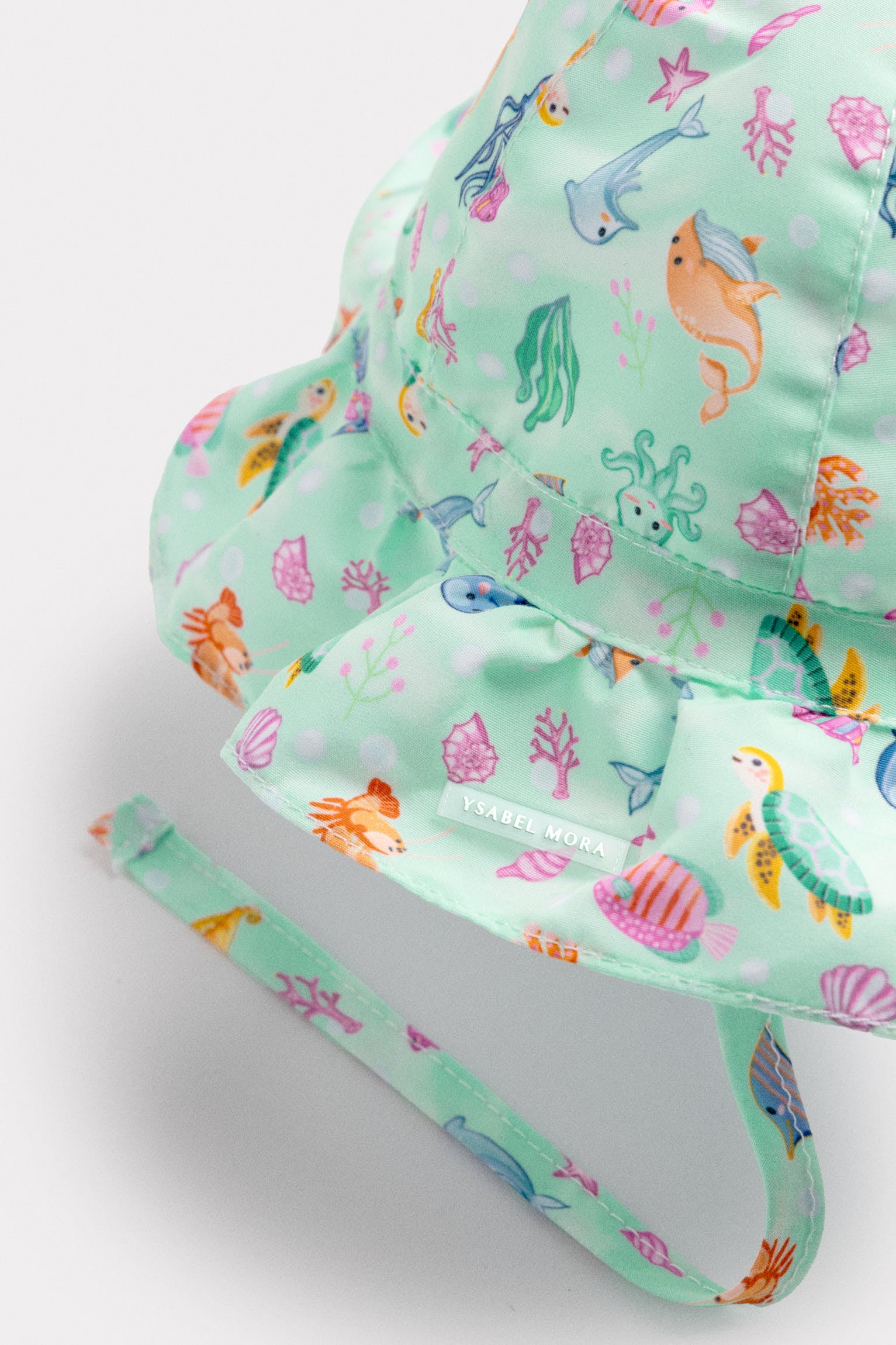 Gorro de playa bebé ala ondulada estampado fauna marina