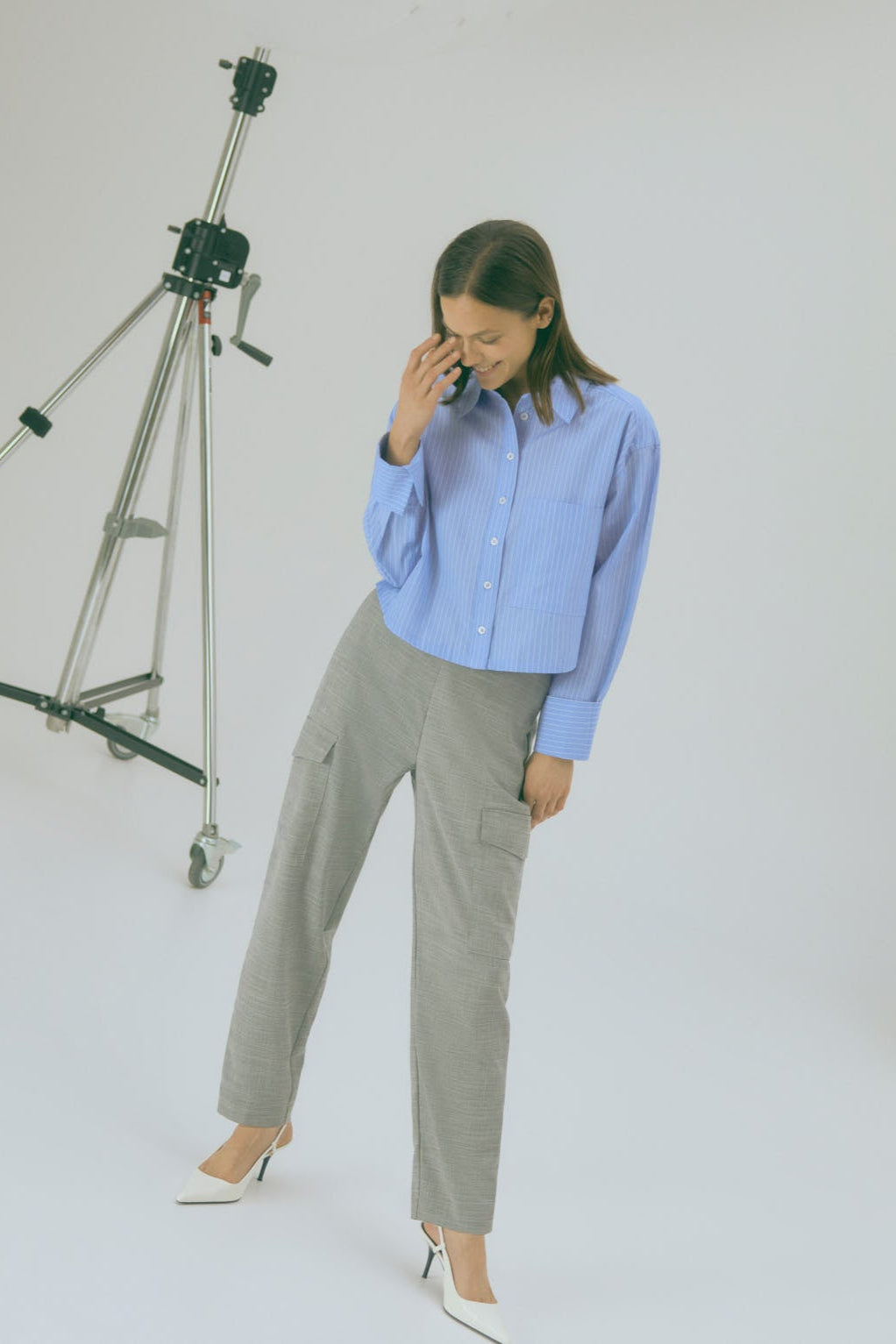 Pantalon cargo gris décontracté