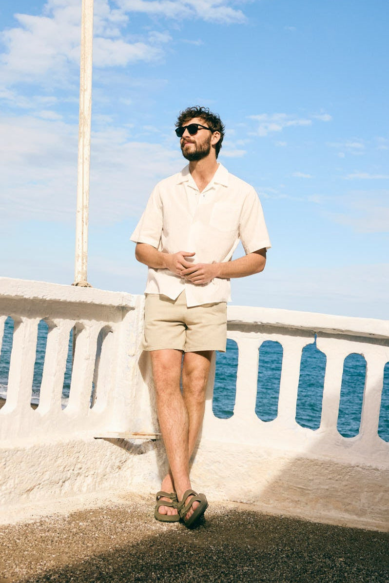 Pantalón corto efecto lino topo - Ysabel Mora