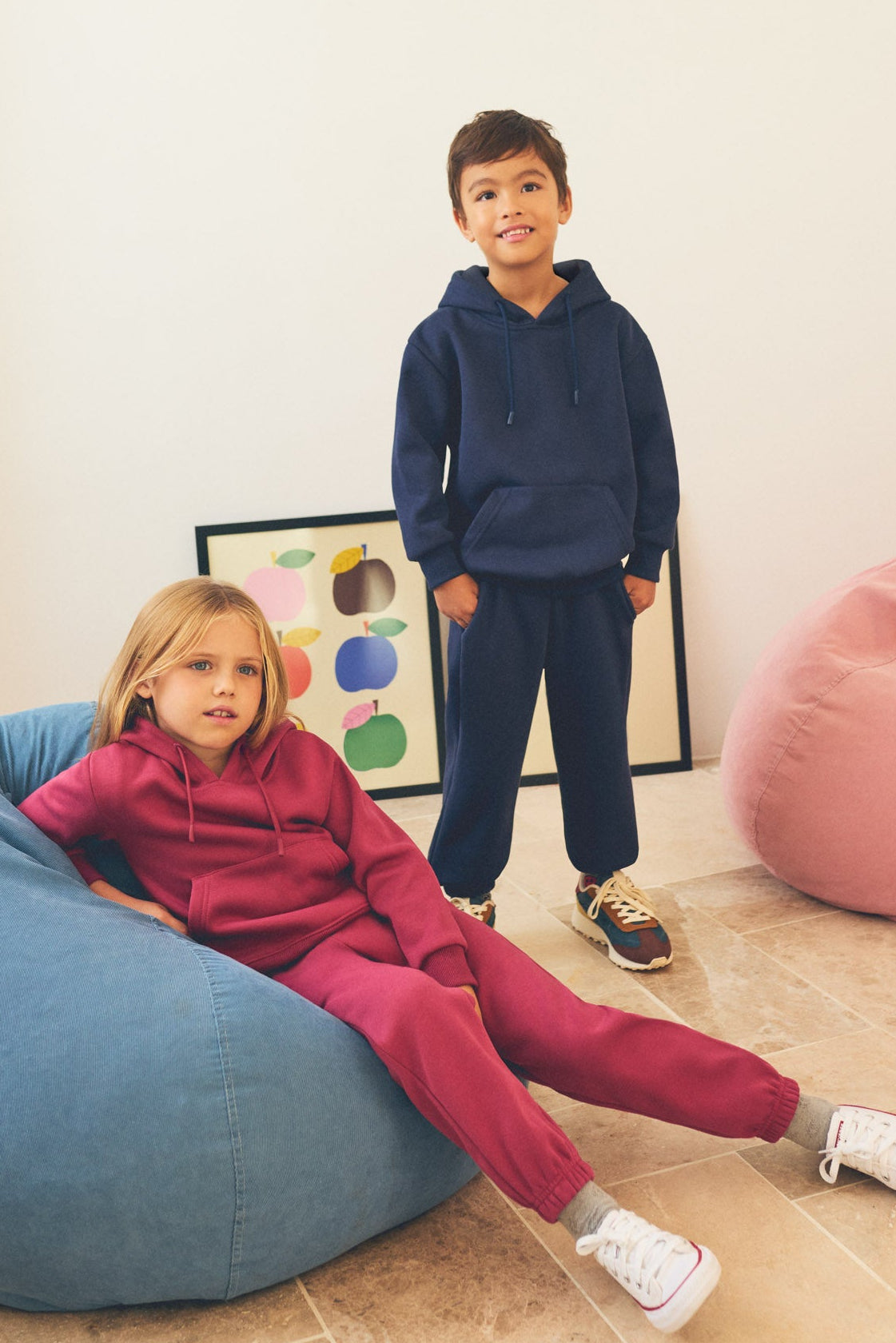 Survêtement garçon gratté marine avec sweat à capuche et jogging large