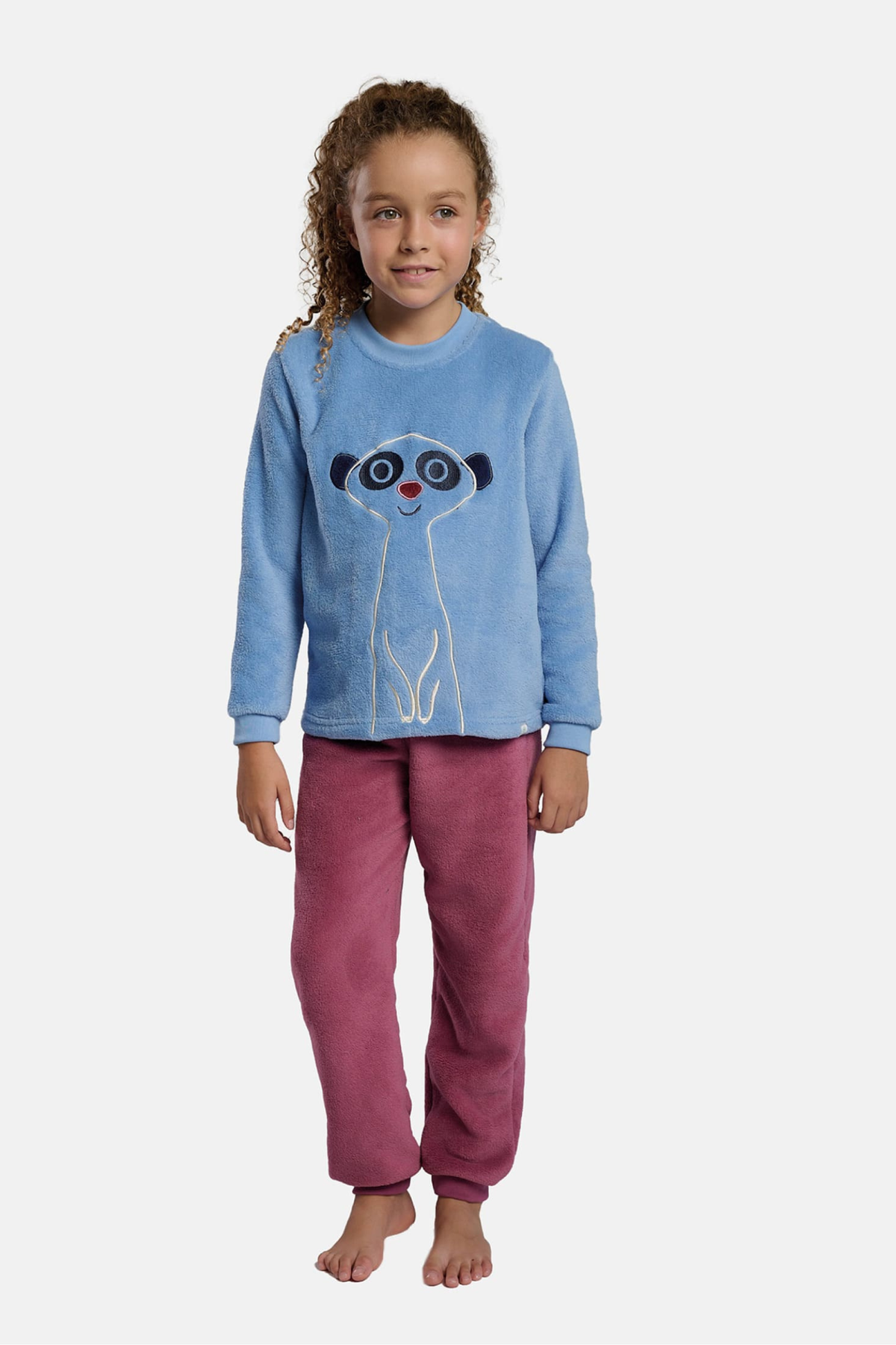 Pyjama long fille polaire corail imprimé suricate