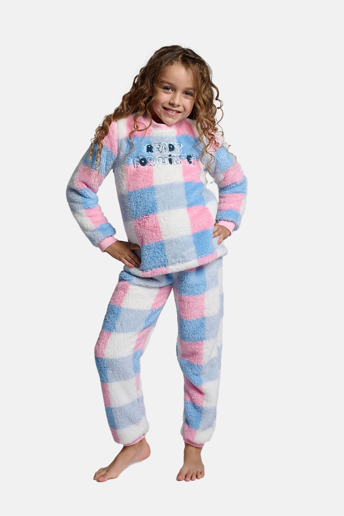 Pyjama long fille polaire sherpa Ready for Winter à carreaux