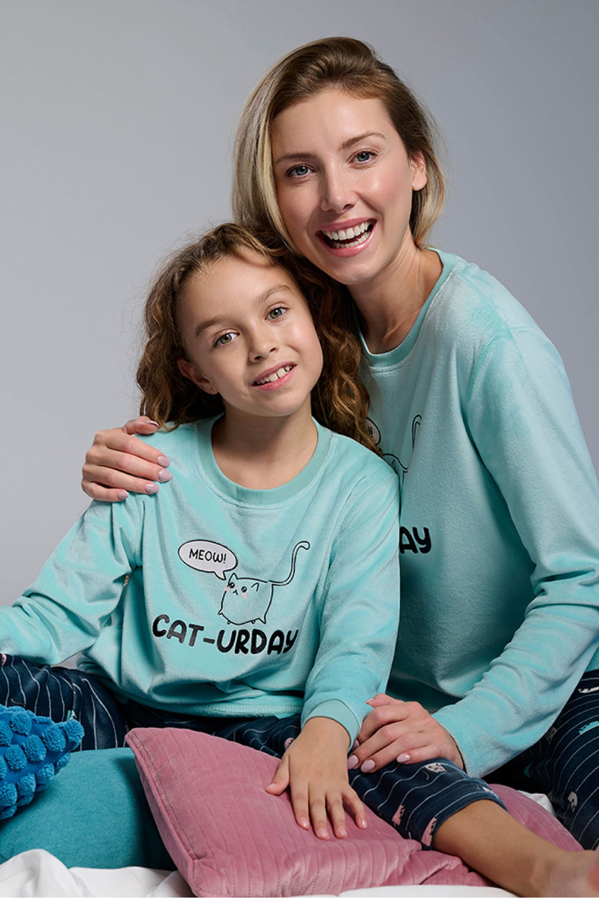 Pyjama long fille velours cat-urday rayé
