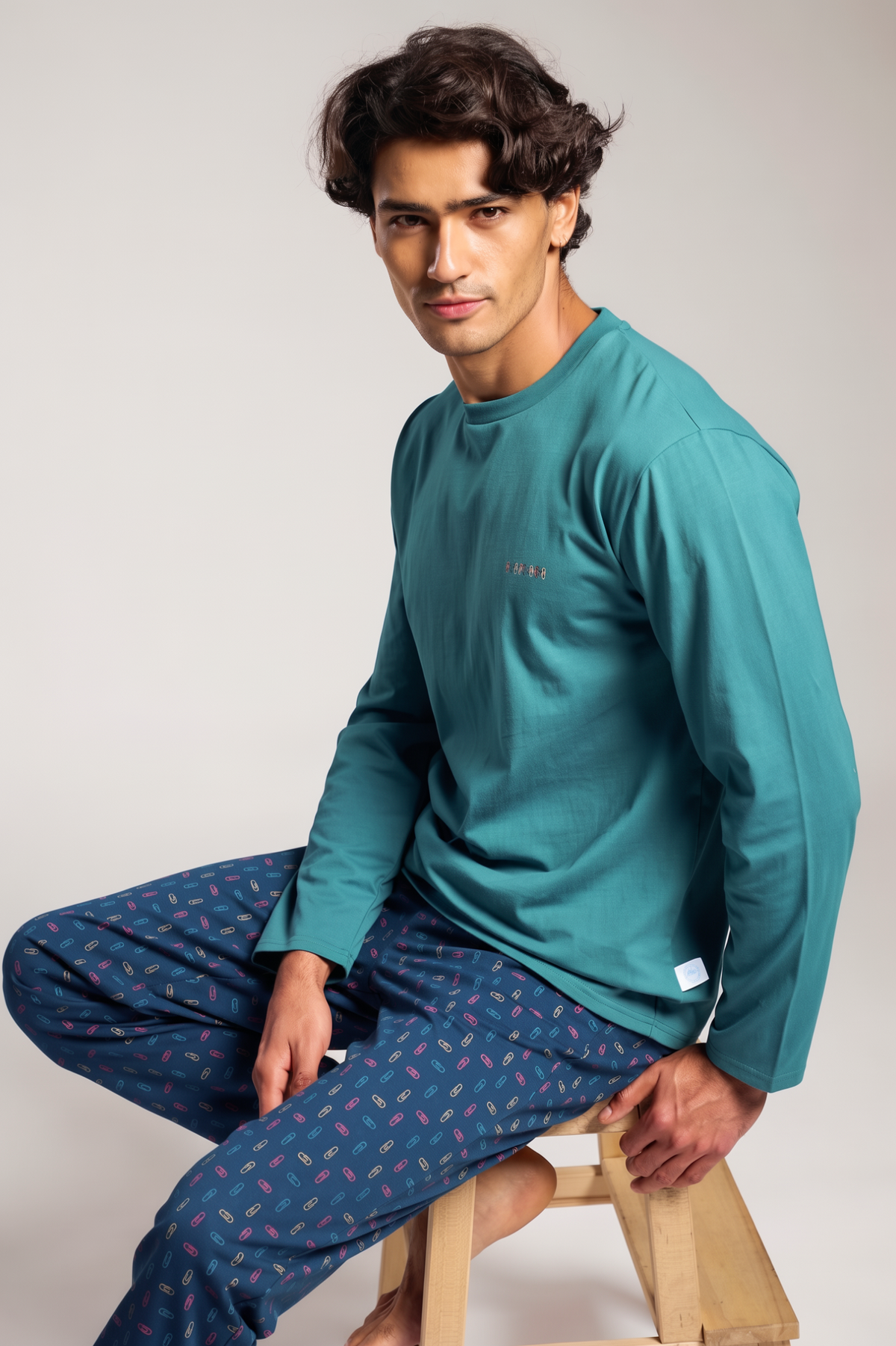 Pyjama long homme coton imprimé trombones