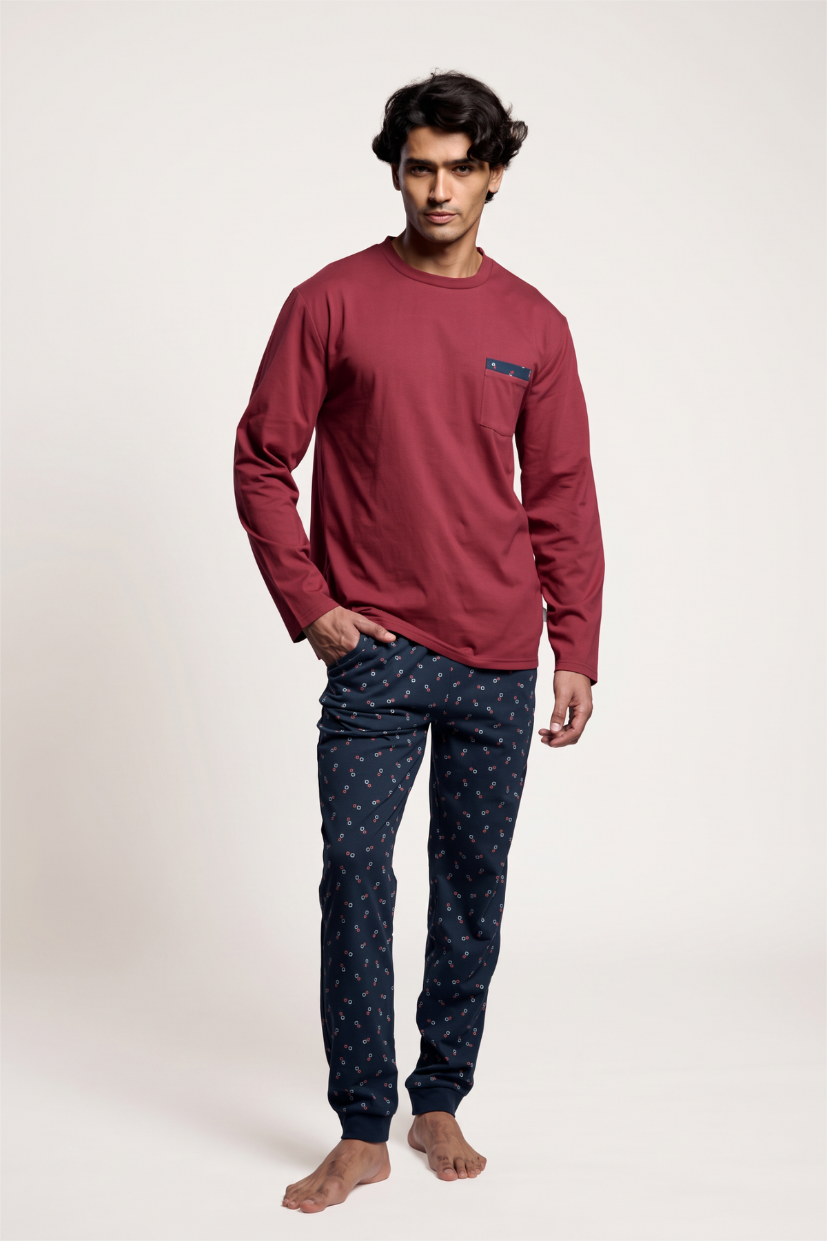 Pyjama long homme coton imprimé détail poche