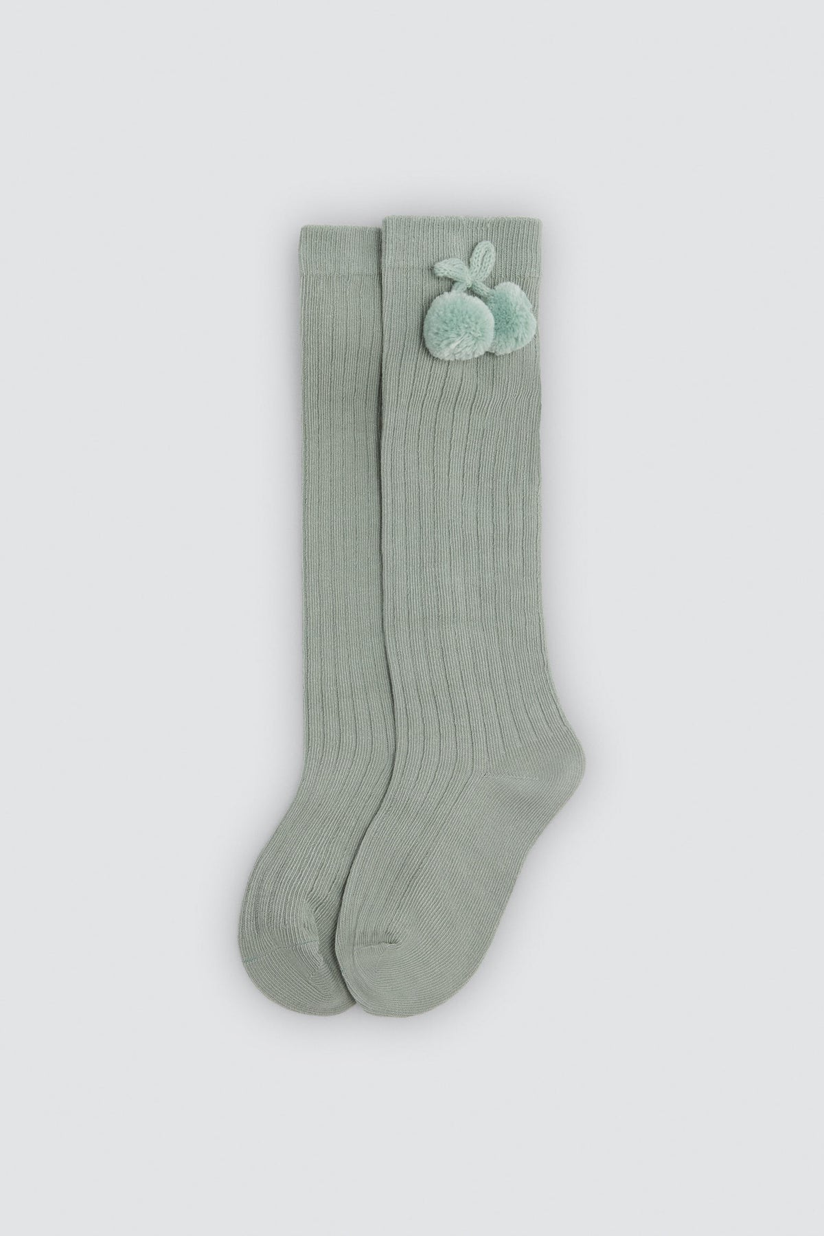 Chaussettes hautes enfant vertes détails pompons