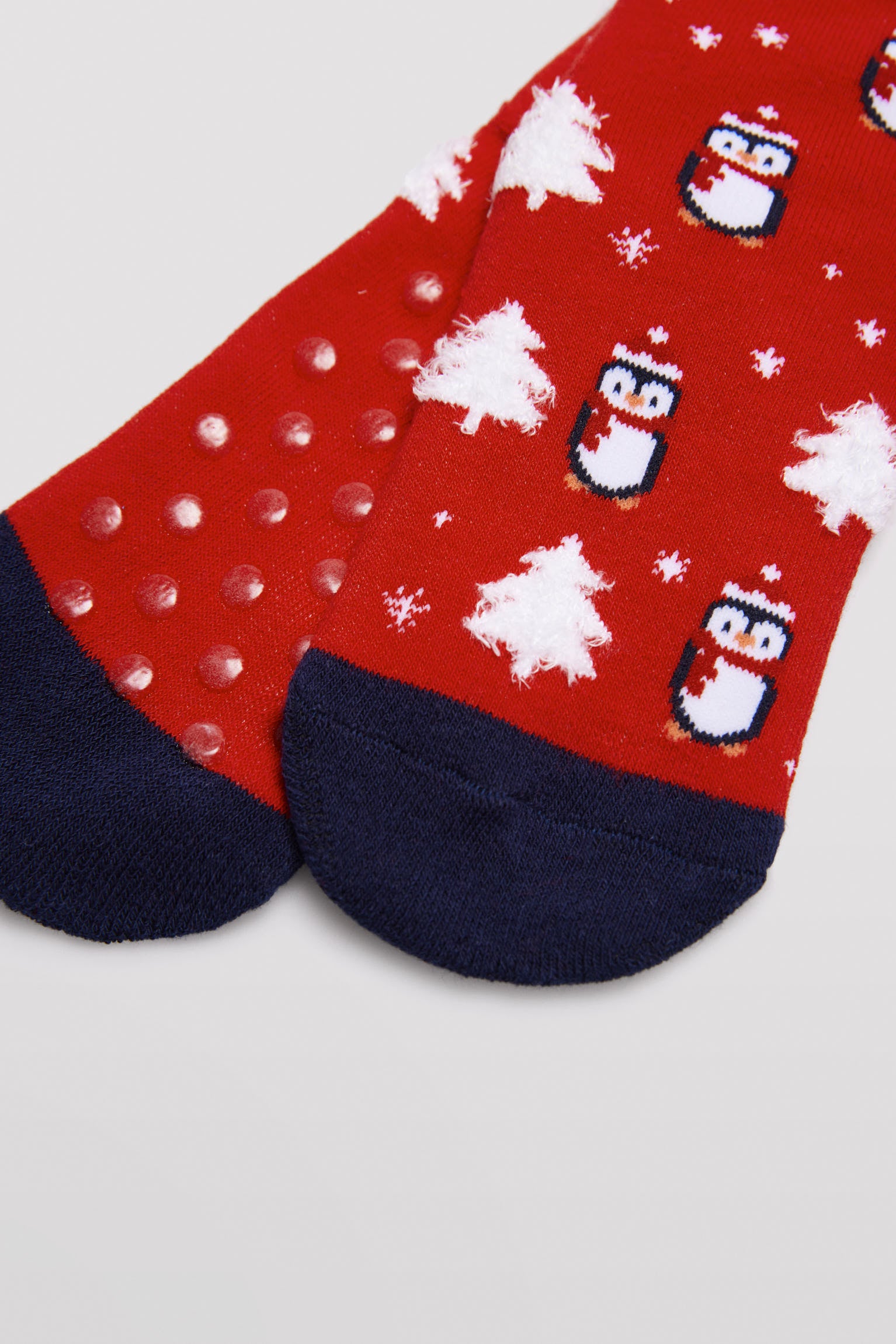 Chaussettes thermiques antidérapantes enfant lot de 2 rouge motif Noël