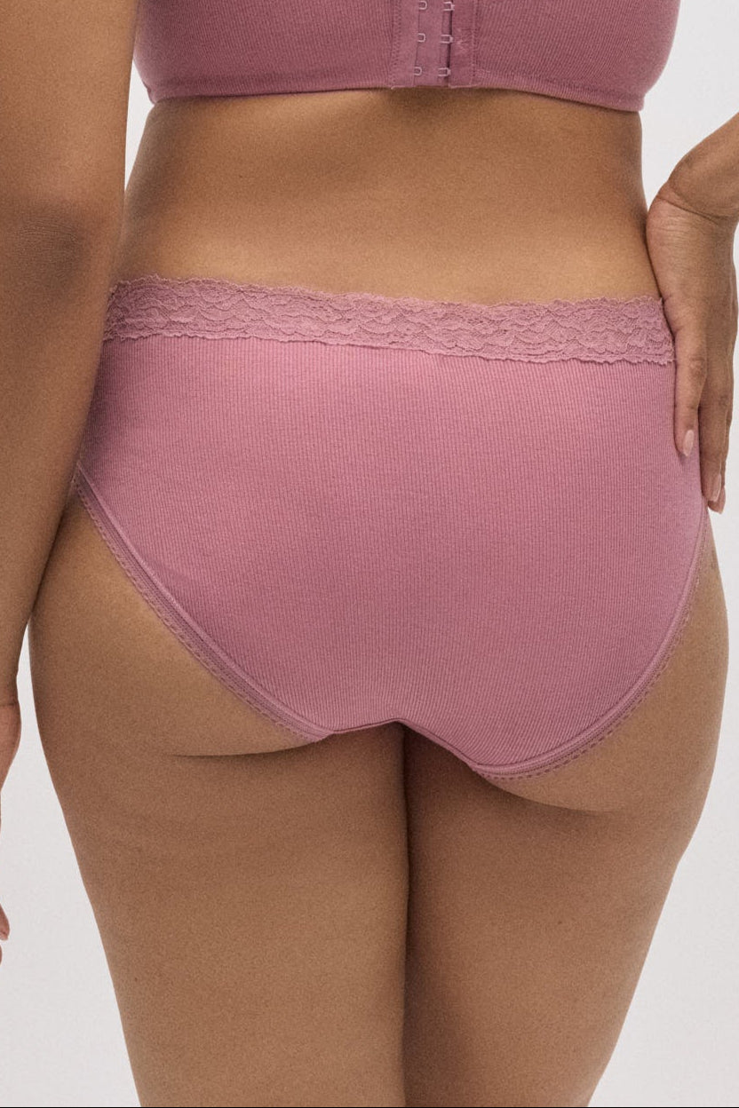 Culotte midi côtelée avec dentelle rose