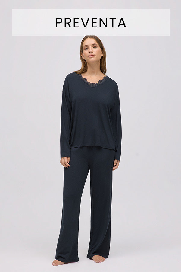 PRÉVENTE Pyjama long en modal extra doux avec pantalon large noir