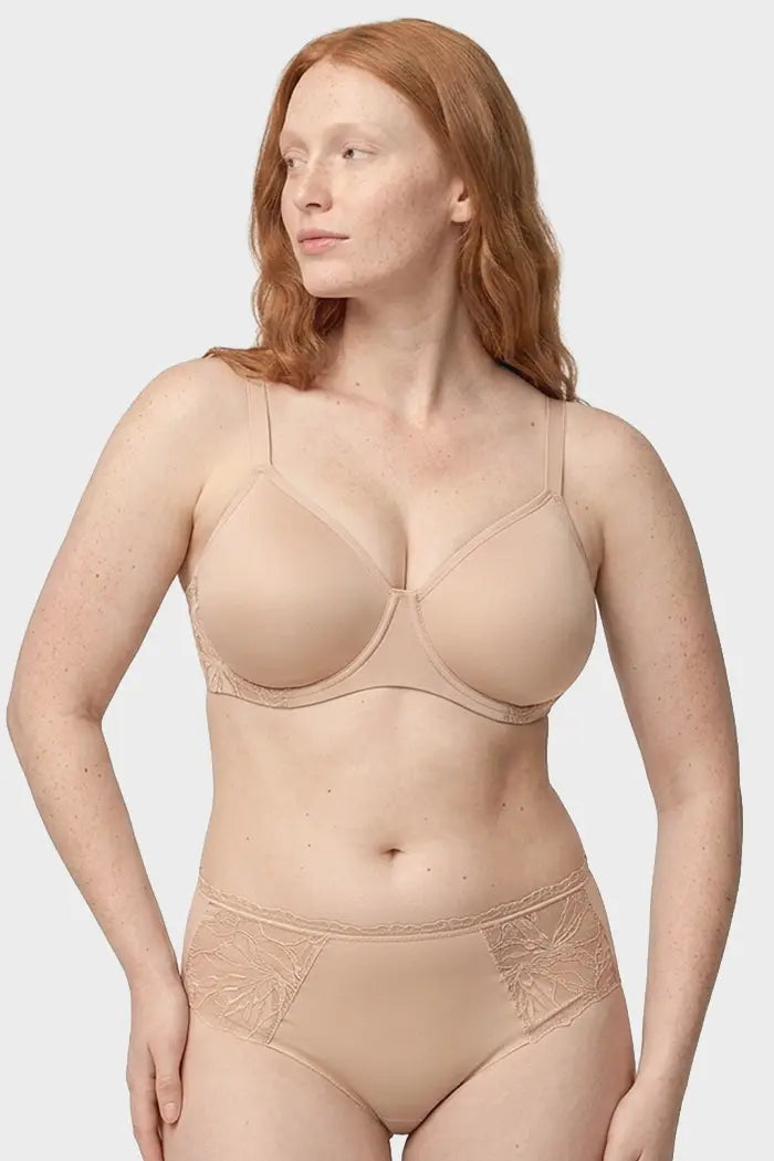 Soutien-gorge à armatures couvrant sans rembourrage, détails en dentelle couleur chair