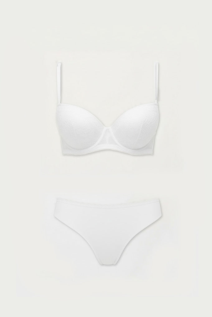 Ensemble de lingerie : soutien-gorge à armatures et culotte brésilienne, blanc