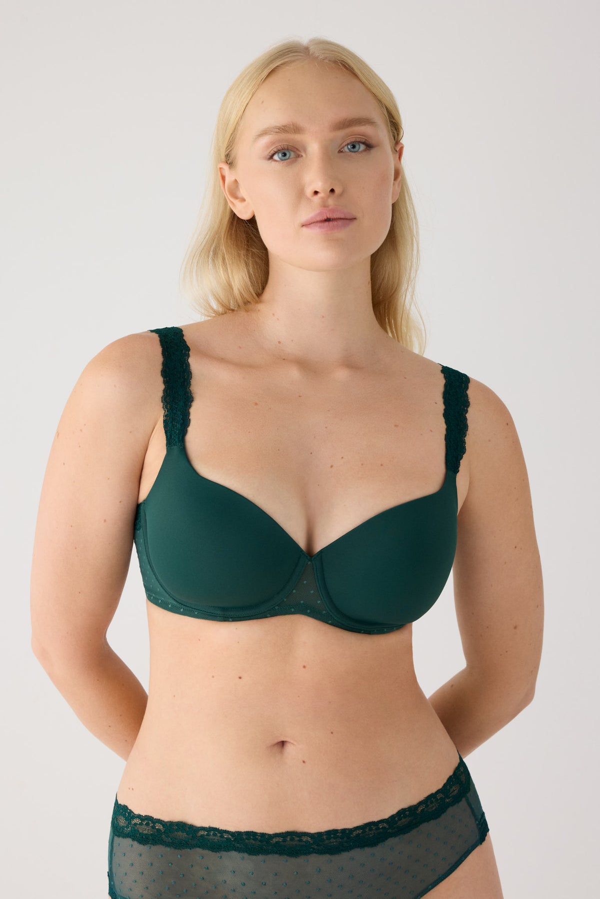 Soutien-gorge emboîtant vert bouteille en dentelle à armatures rembourré | Paula Echevarria