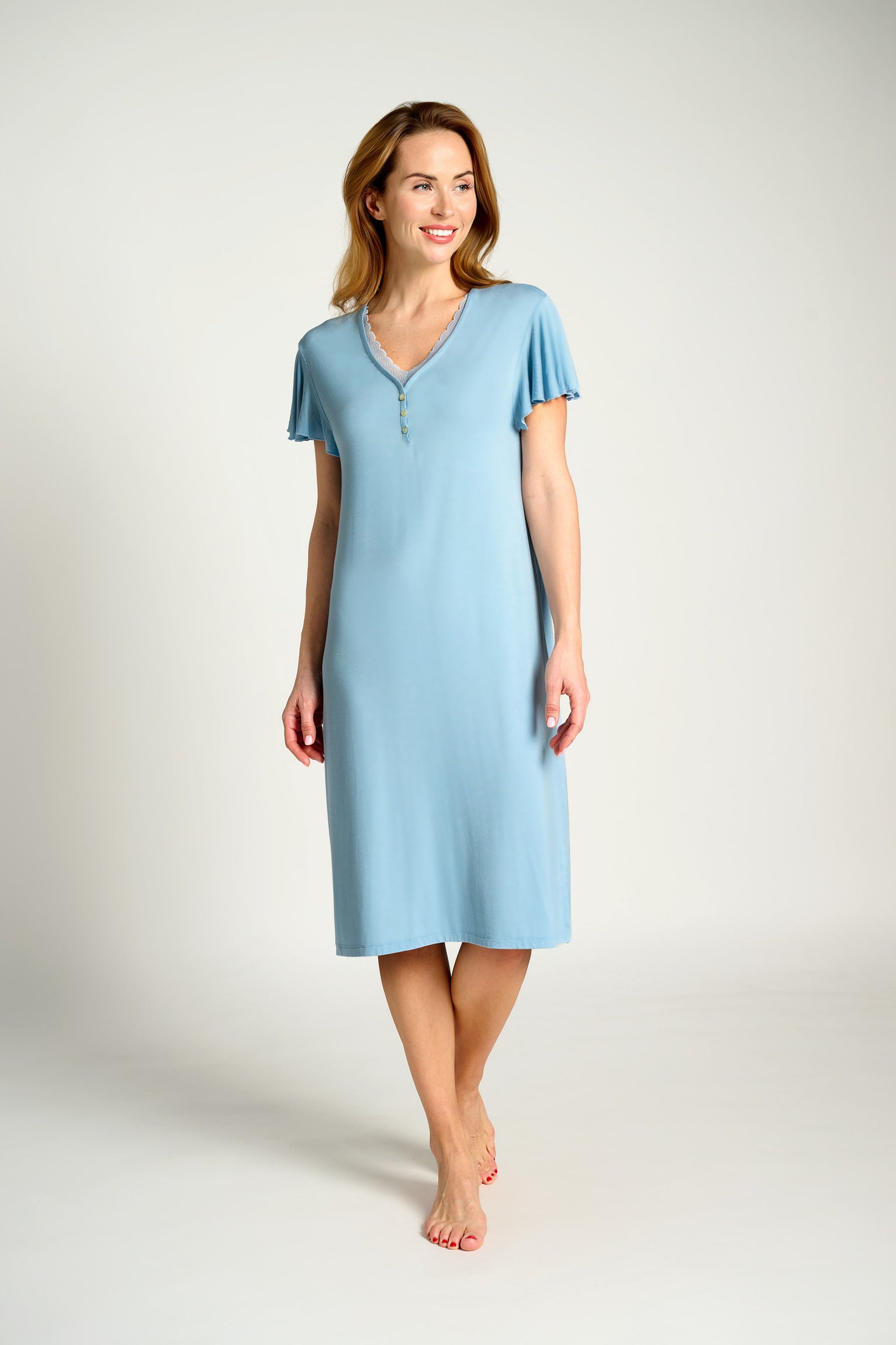 Camisón midi manga corta azul | MUYDEMI - Ysabel Mora