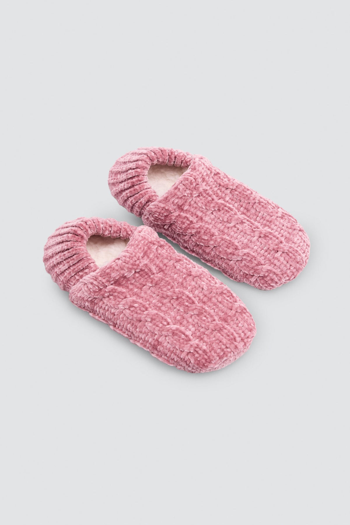 Chaussons femme veloutés antidérapants doublés sherpa rose
