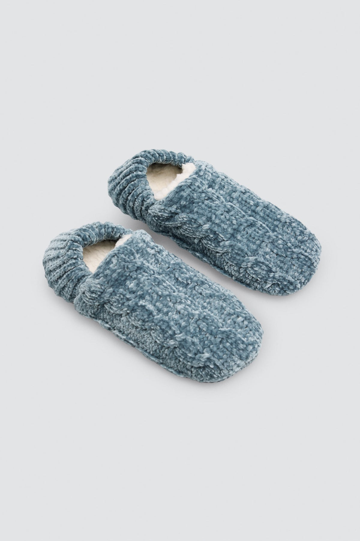 Chaussons femme veloutés antidérapants doublés sherpa bleu